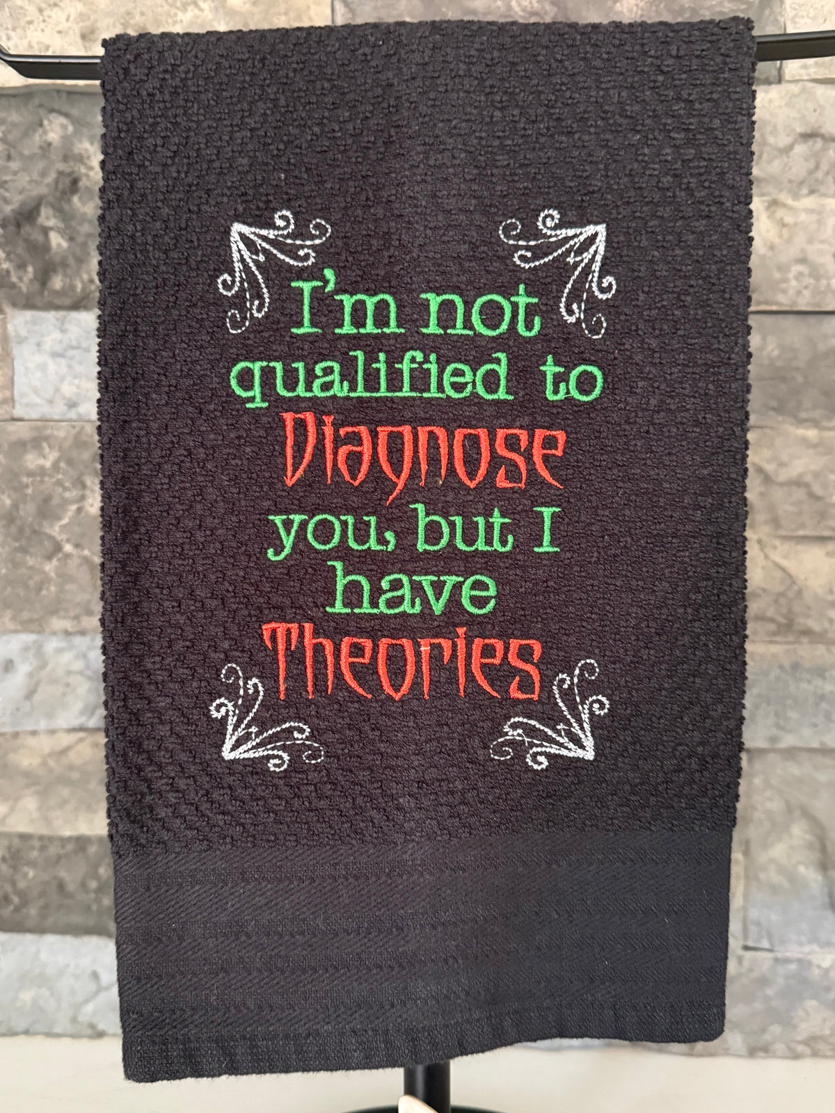 Diagnose Theories Embroidered Towel