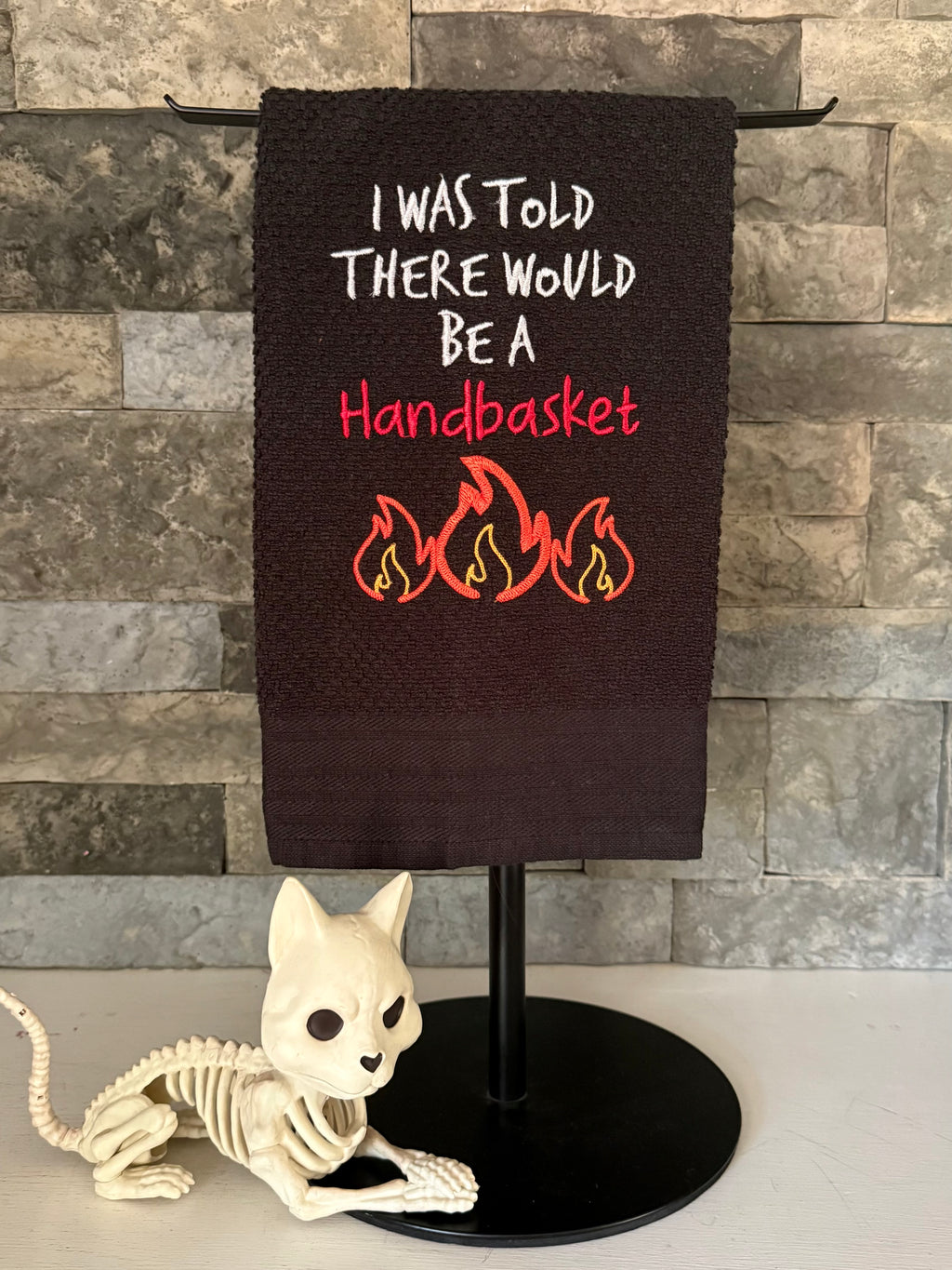 I was Told there would be a Handbasket Embroidered Towel