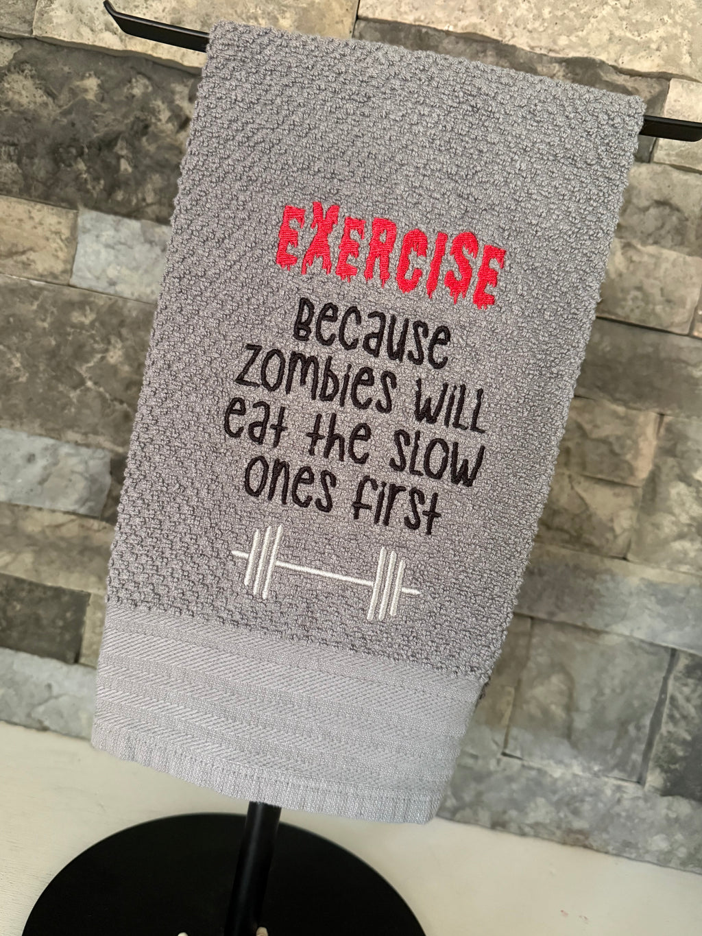 Exercise Because Zombies Embroidered Towel