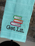 Get Lit - Stack of Books Embroidered Towel