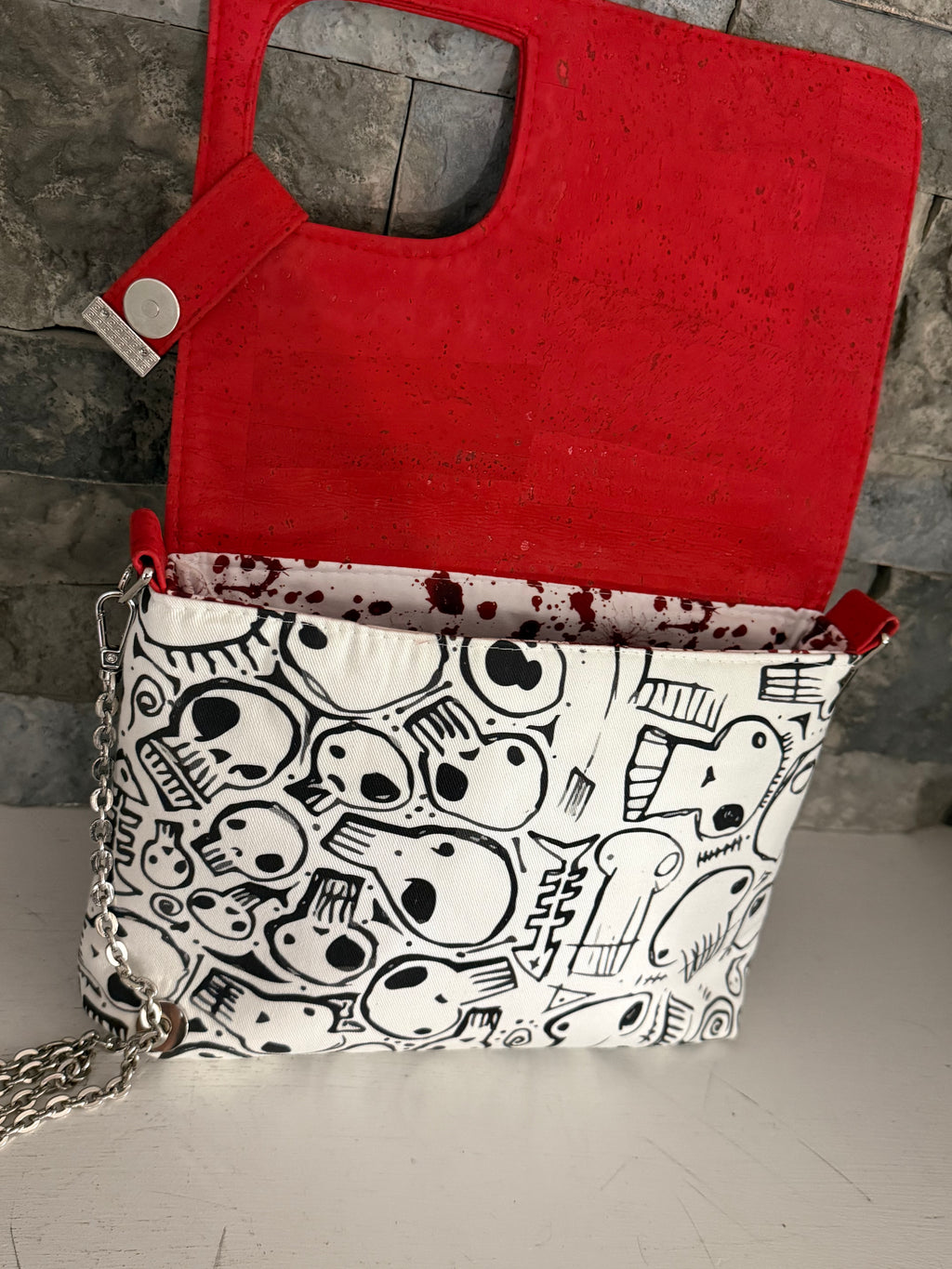 The Rots Skull Print Bag - Cork and Cotton Shoulder Bag