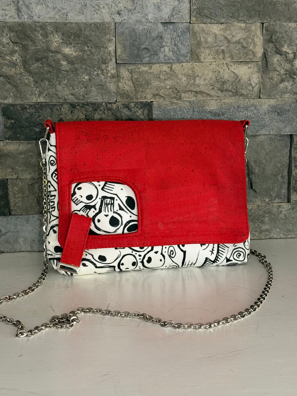 The Rots Skull Print Bag - Cork and Cotton Shoulder Bag