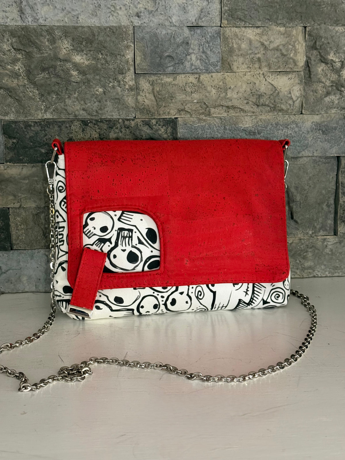 The Rots Skull Print Bag - Cork and Cotton Shoulder Bag