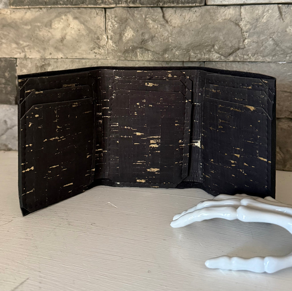 Black with Gold Flecks Cork Trifold Wallet