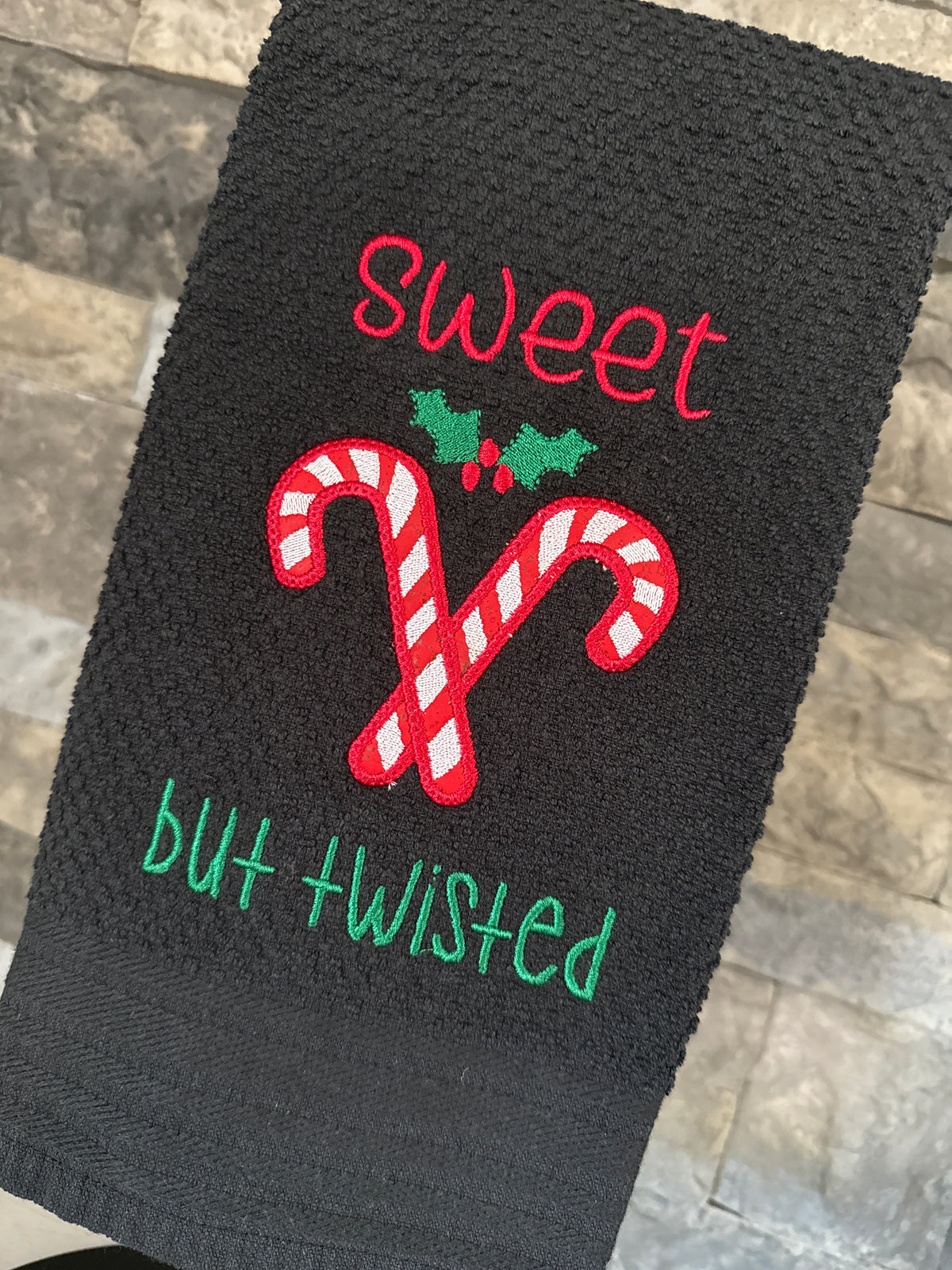 Sweet but Twisted Candy Cane Embroidered Towel