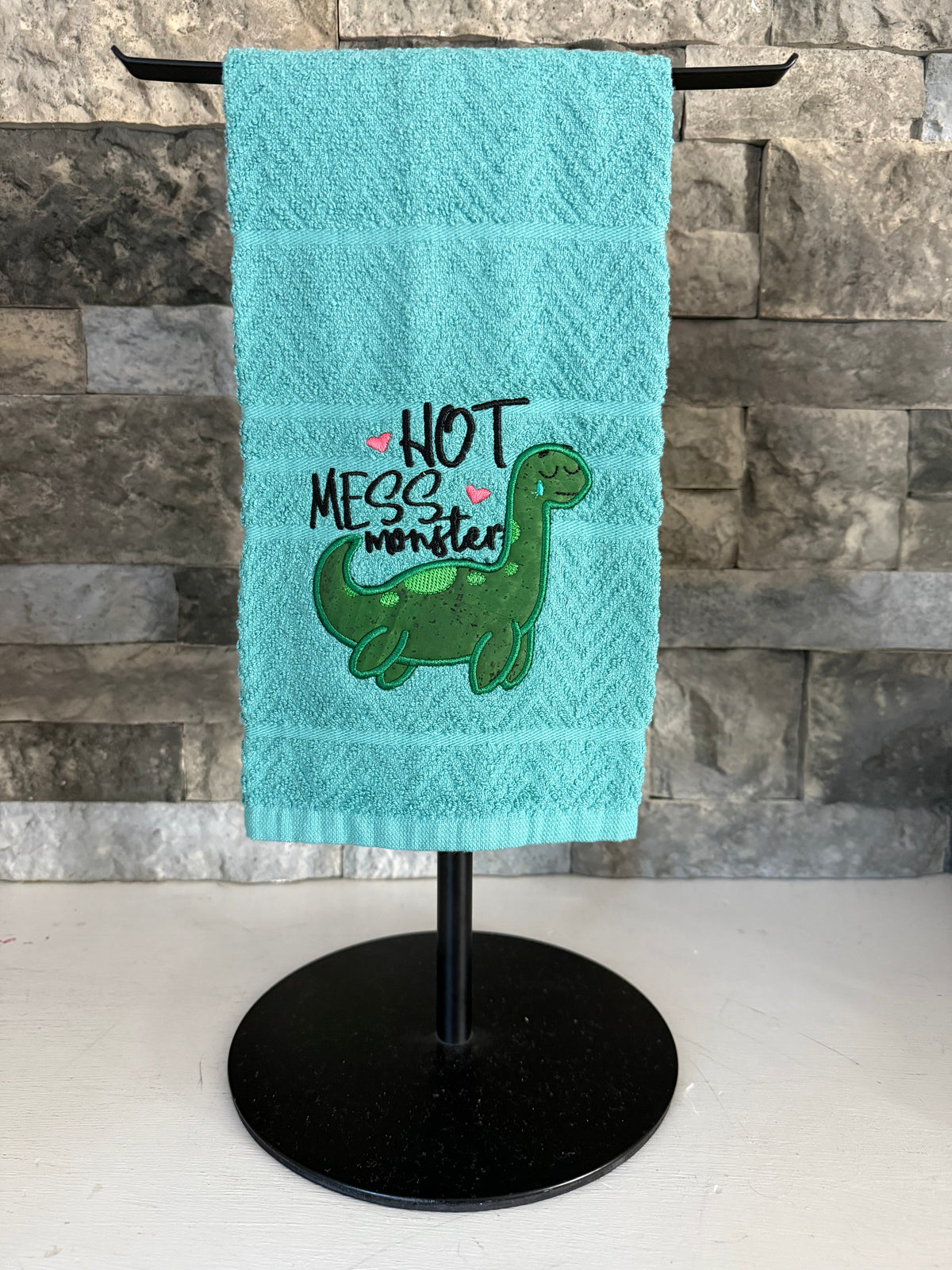 Hot Mess Monster- Embroidered Towel