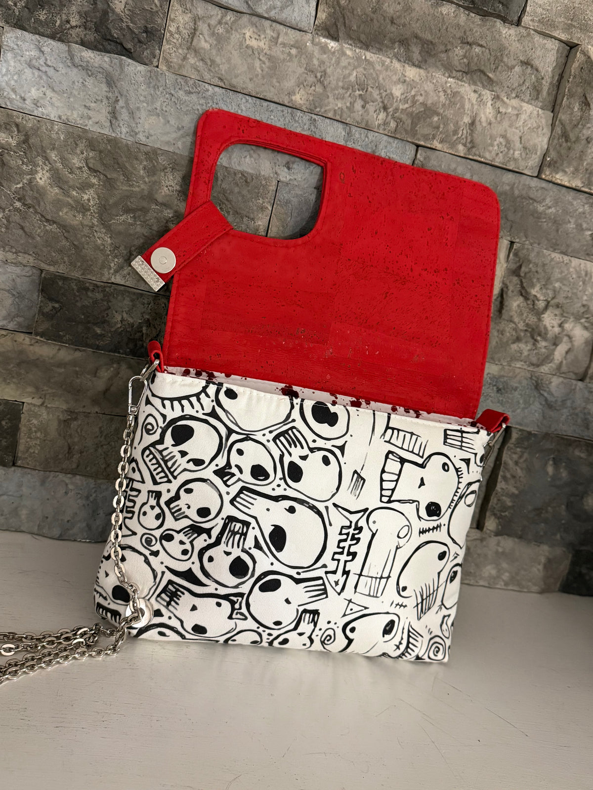 The Rots Skull Print Bag - Cork and Cotton Shoulder Bag