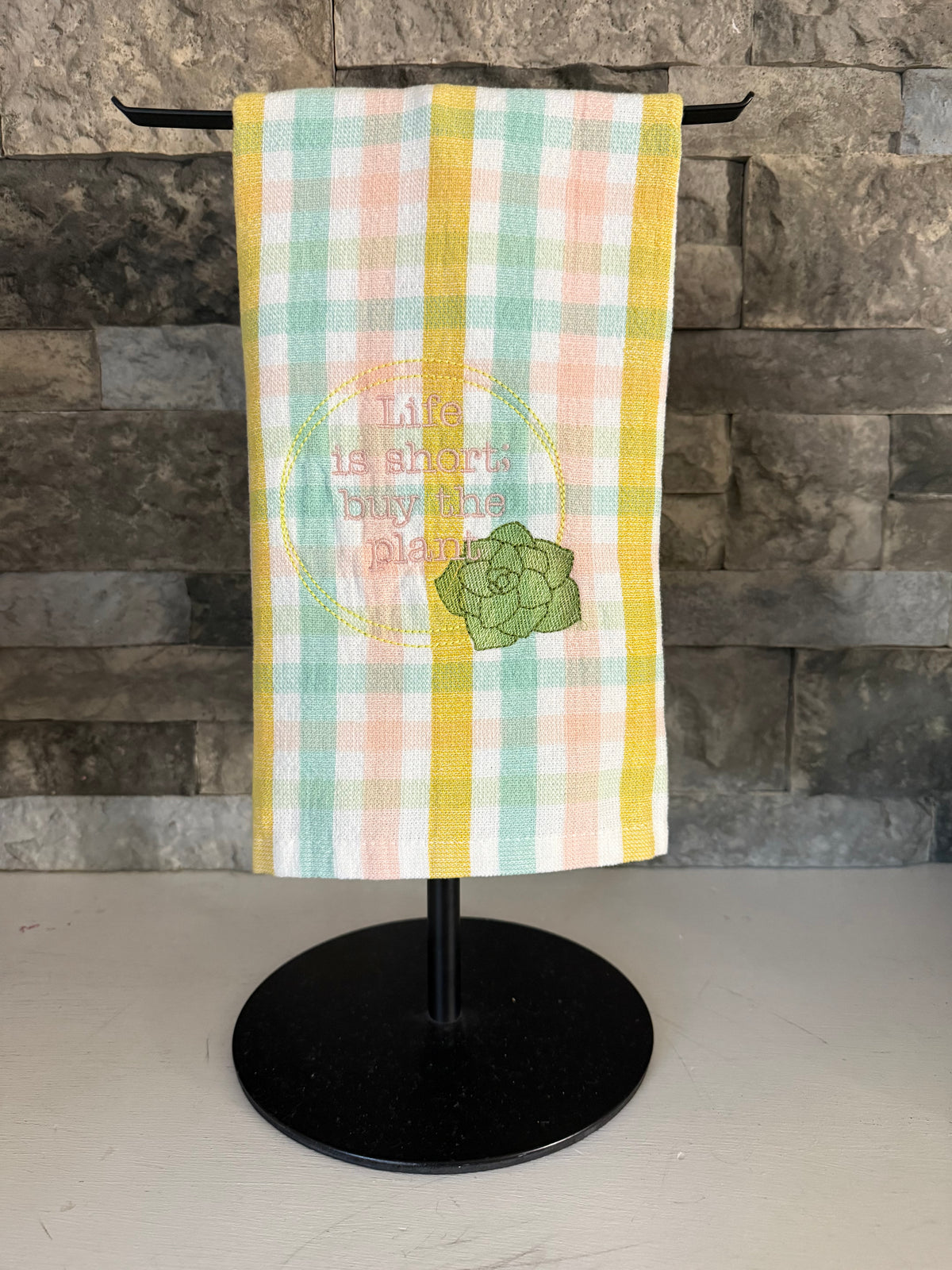Life is Short; Buy the Plant - Embroidered Towel
