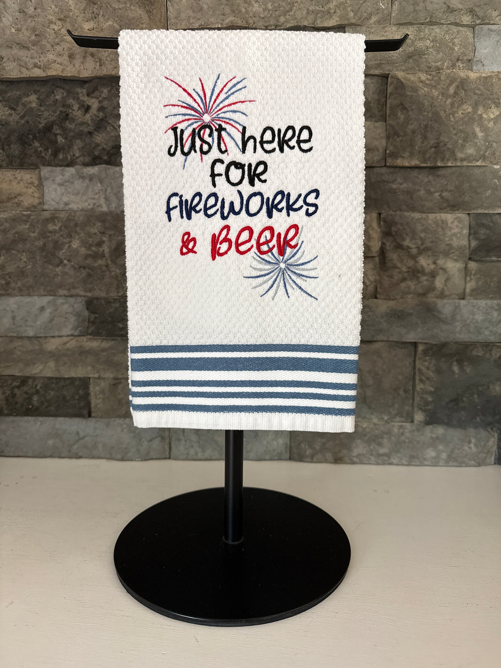 Fireworks and Beer Embroidered Towel