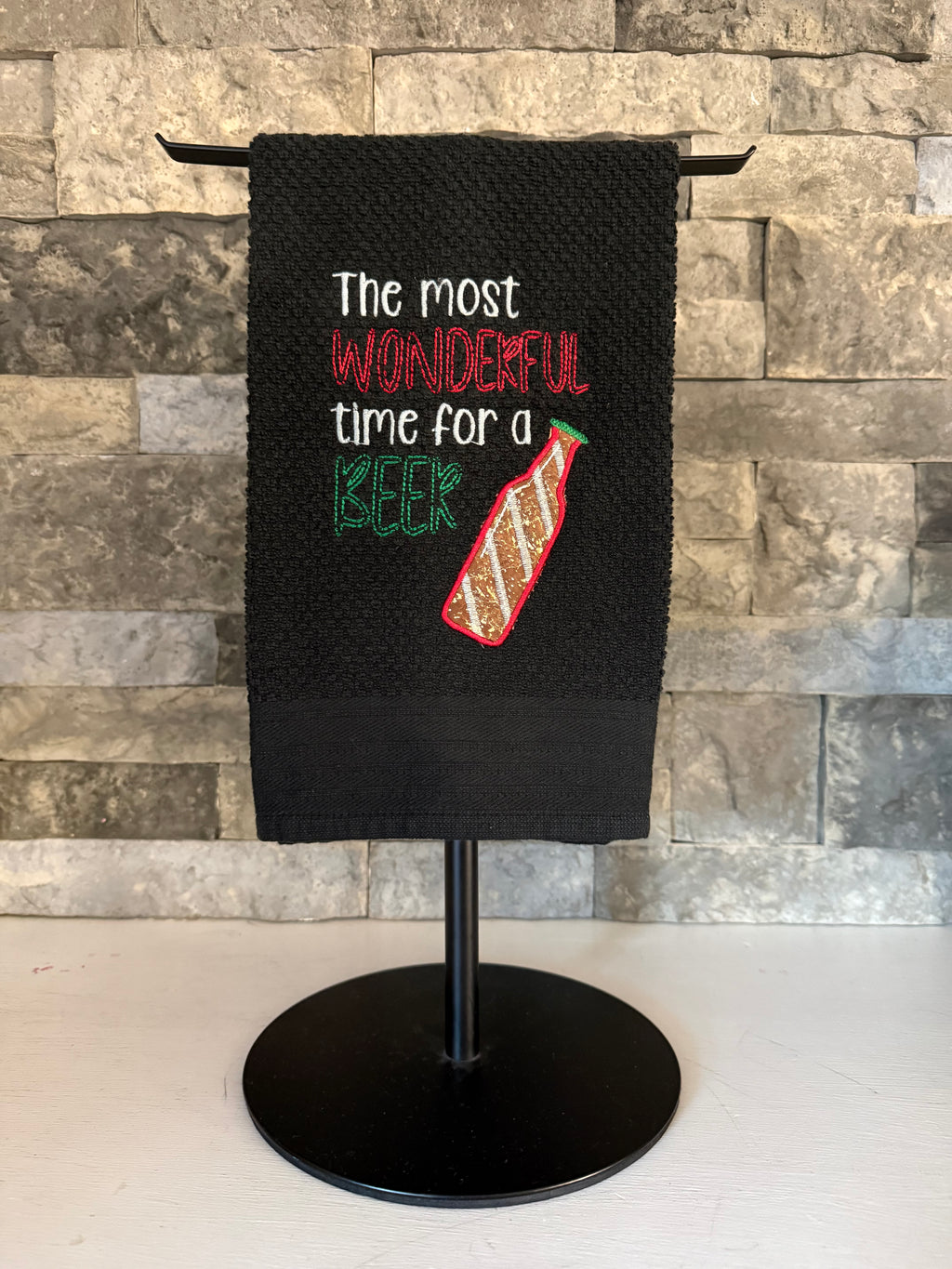 Most Wonderful Time for a Beer Embroidered Towel