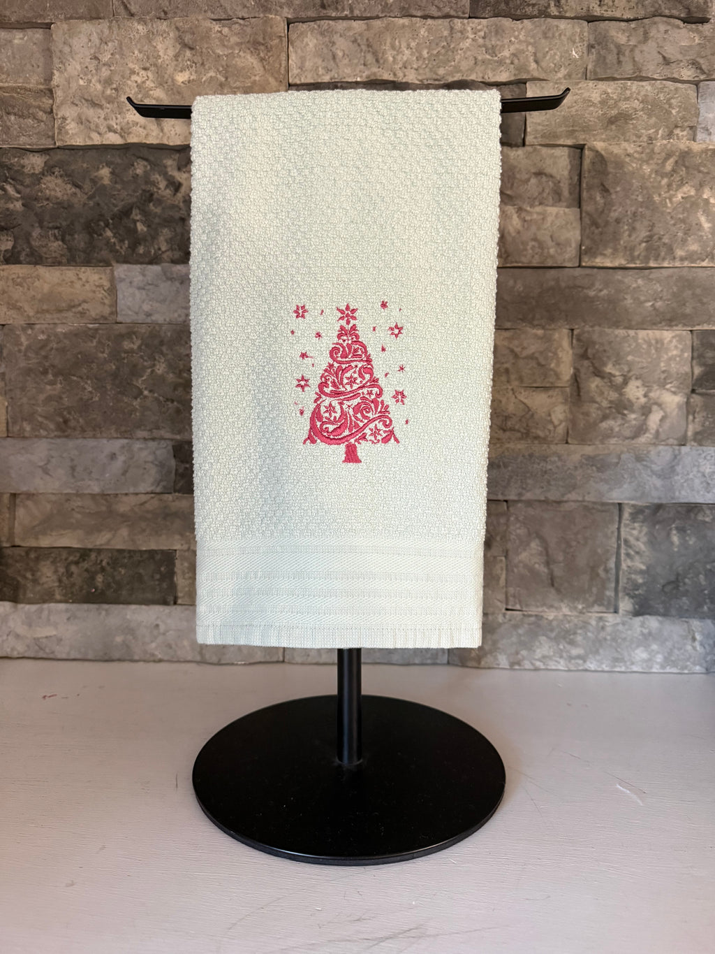 Elegant Christmas Tree Embroidered Towel