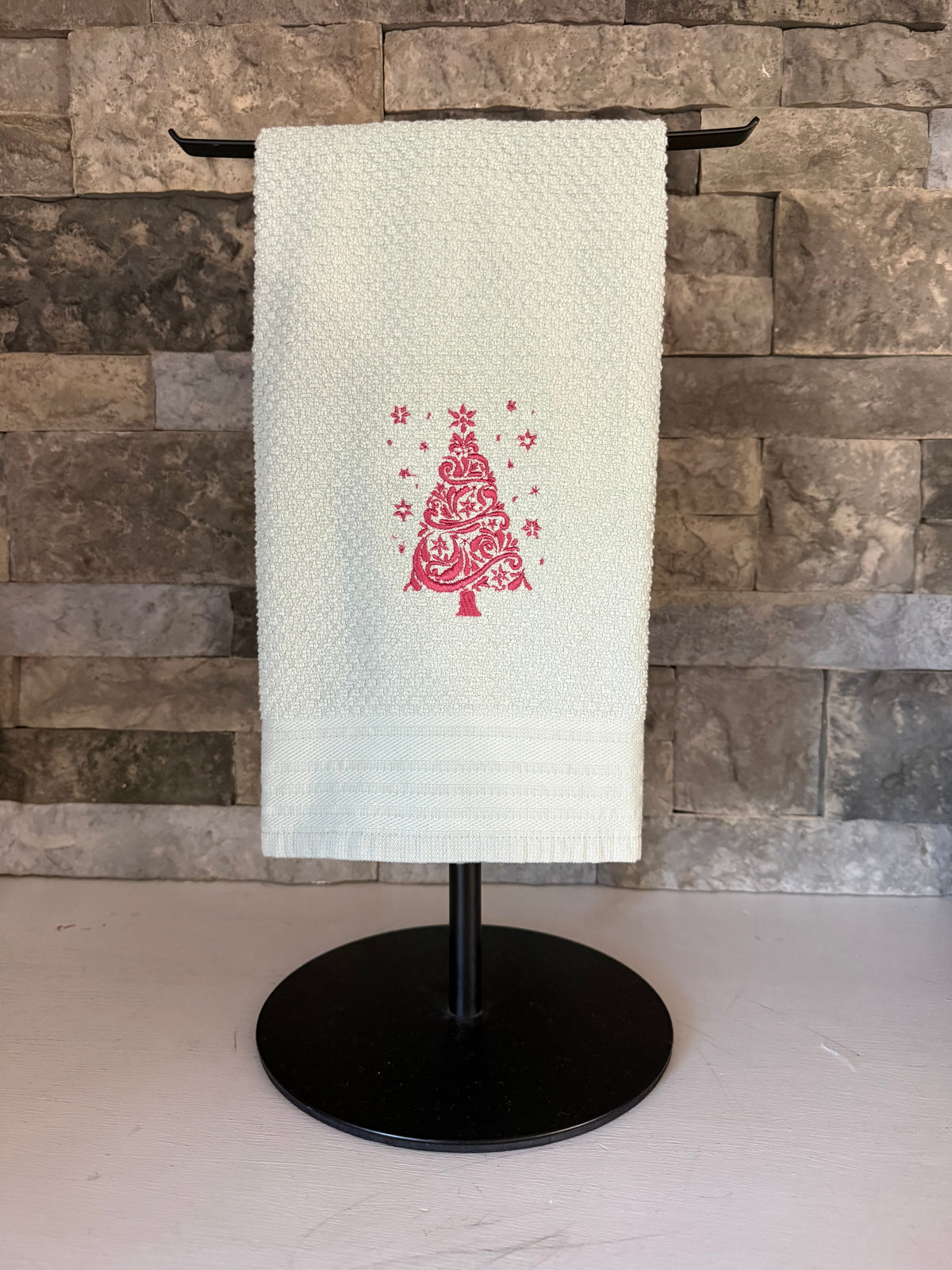 Elegant Christmas Tree Embroidered Towel