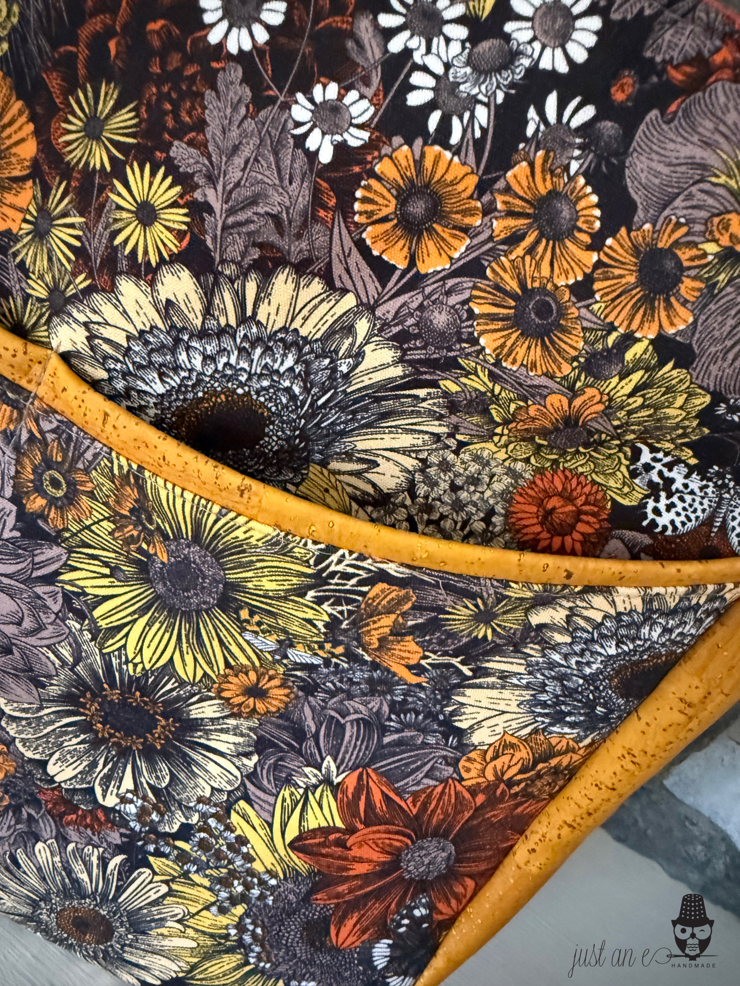Autumn Floral Canvas and Cork Hobo Style Bag