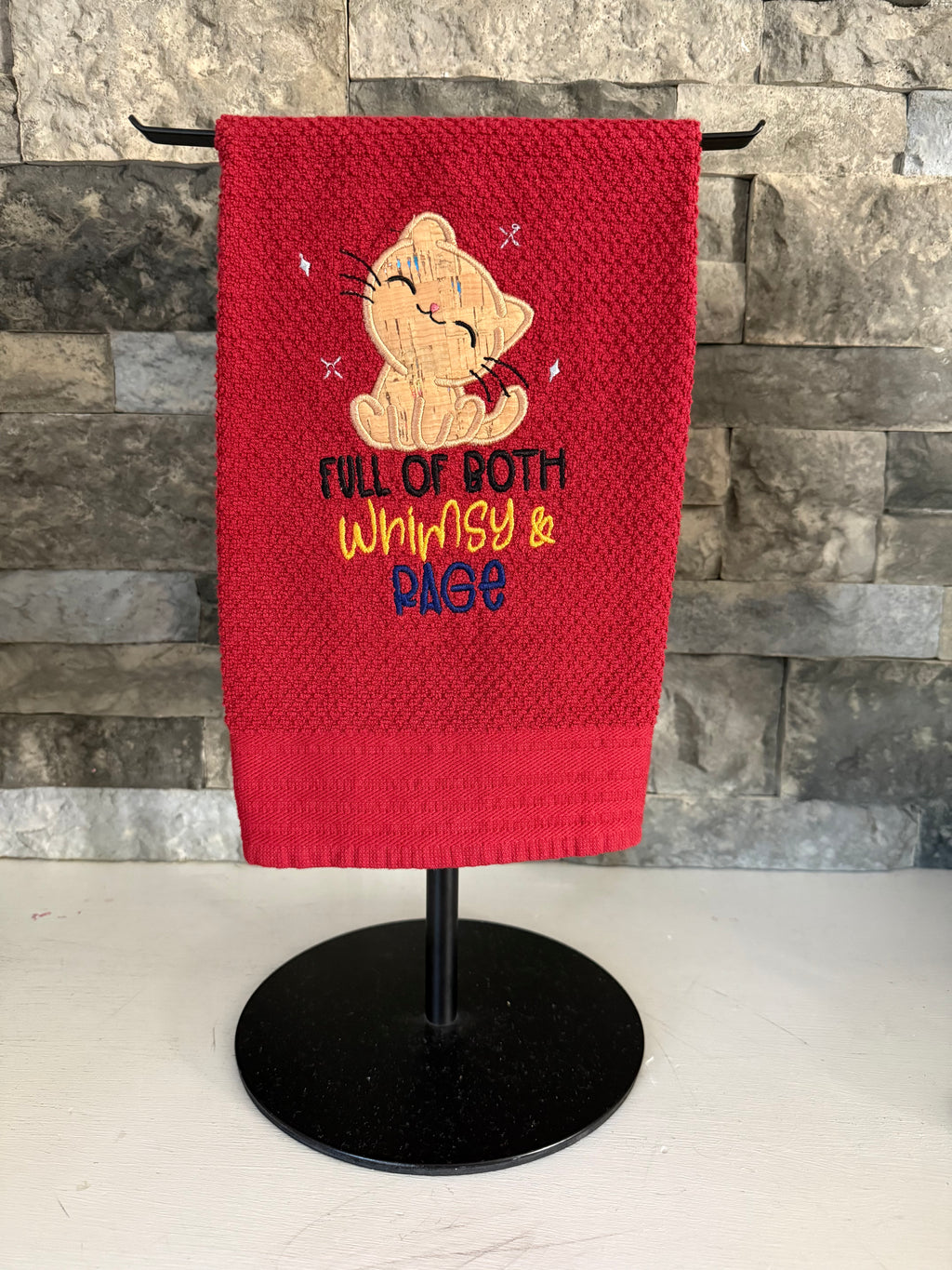 Full of Whimsy and Rage Cat - Embroidered Towel