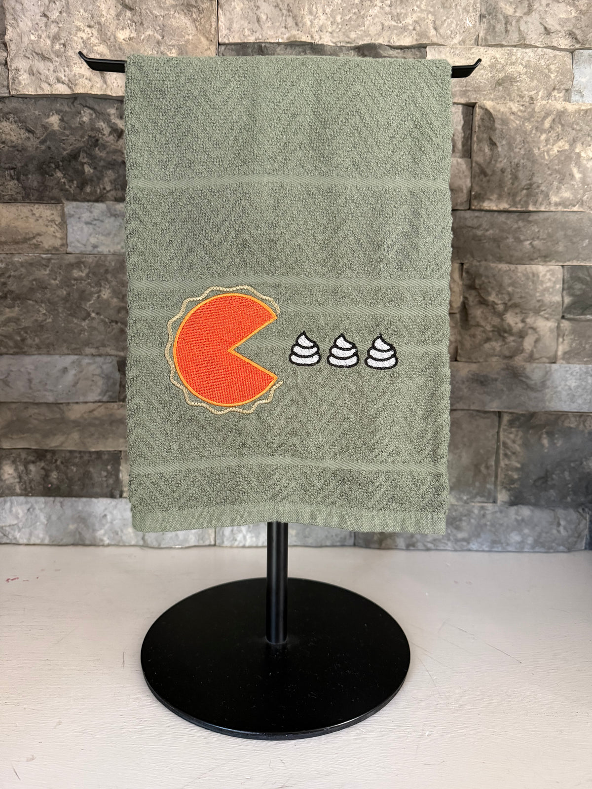 Pac Pie Thanksgiving Pumpkin Pie and Whipped Cream Embroidered Towel