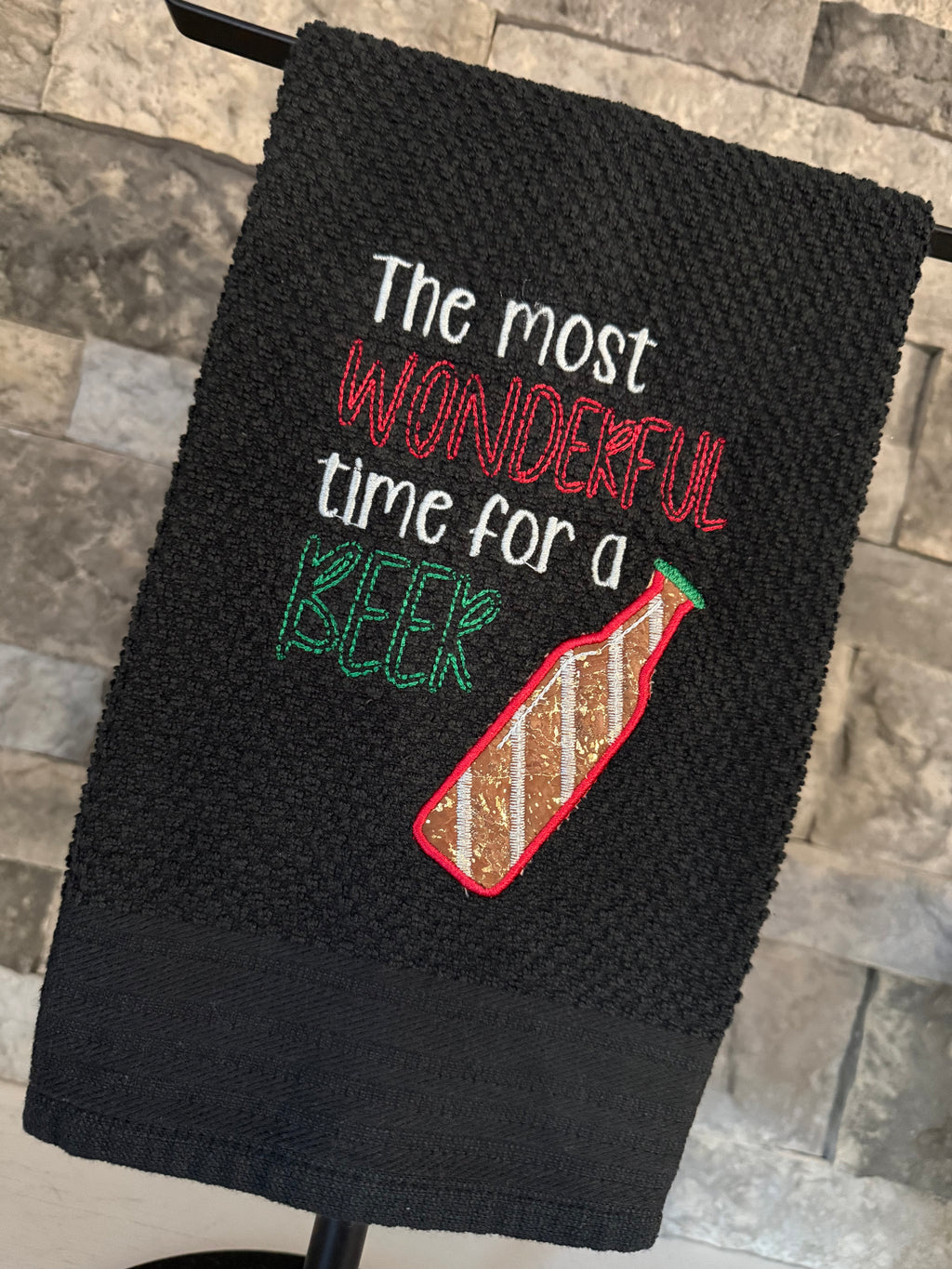 Most Wonderful Time for a Beer Embroidered Towel