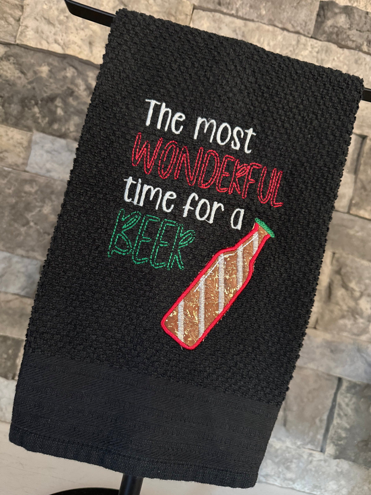 Most Wonderful Time for a Beer Embroidered Towel