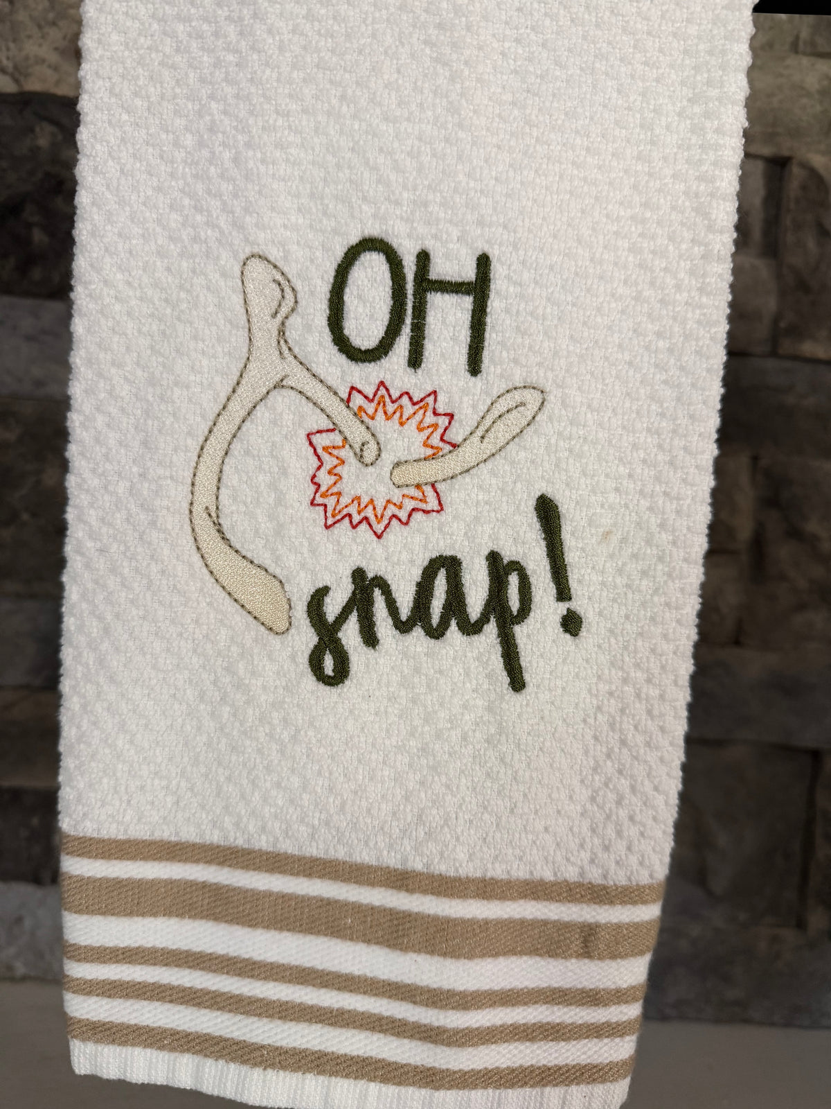 Oh Snap! Wishbone Thanksgiving Embroidered Towel - Holiday Family Towel