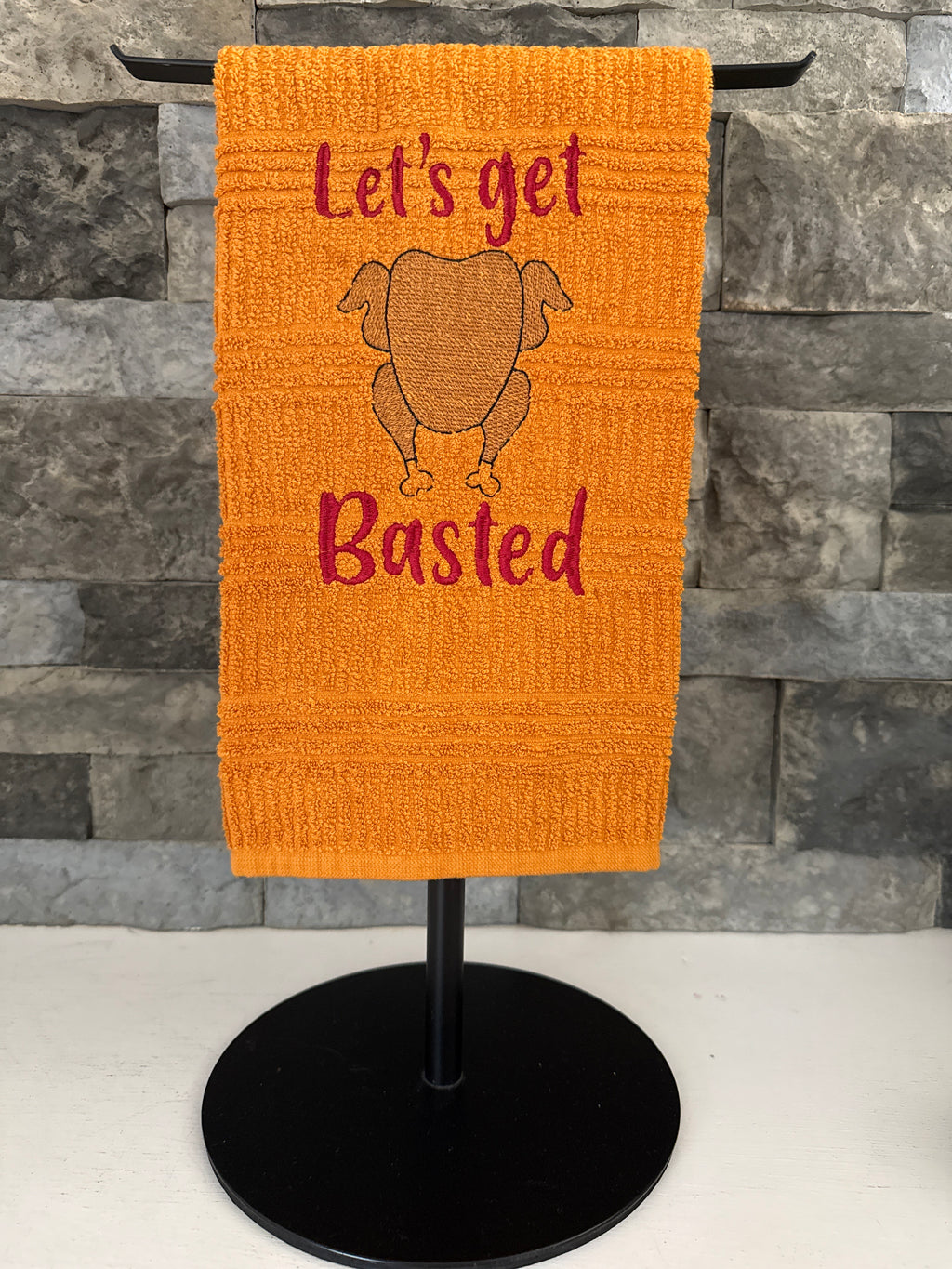 Let's Get Basted Thanksgiving Turkey Embroidered Towel