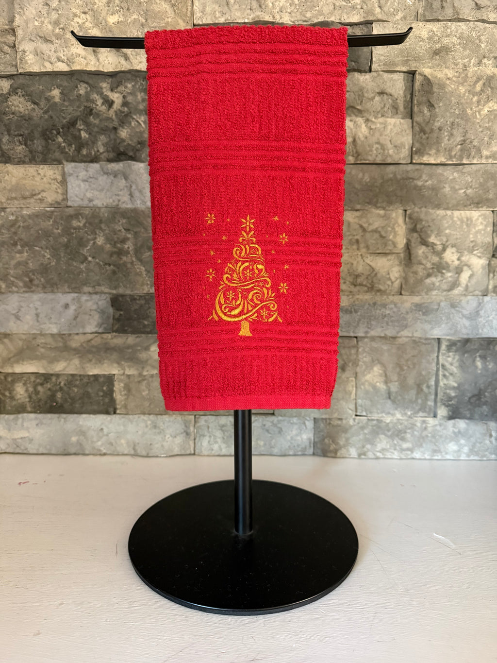 Elegant Christmas Tree Embroidered Towel