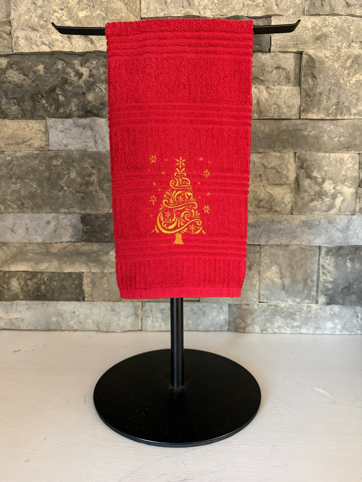 Elegant Christmas Tree Embroidered Towel