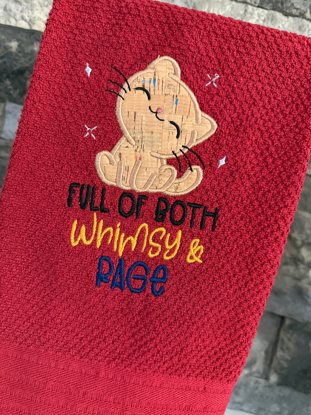 Full of Whimsy and Rage Cat - Embroidered Towel