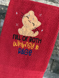 Full of Whimsy and Rage Cat - Embroidered Towel