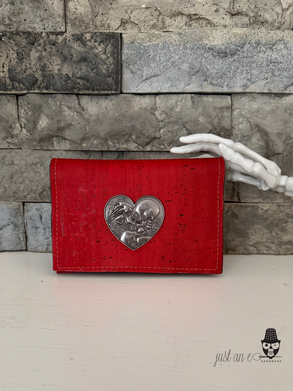 Tomato Red Discovery Cork Wallet with Skeleton Front Embellishment