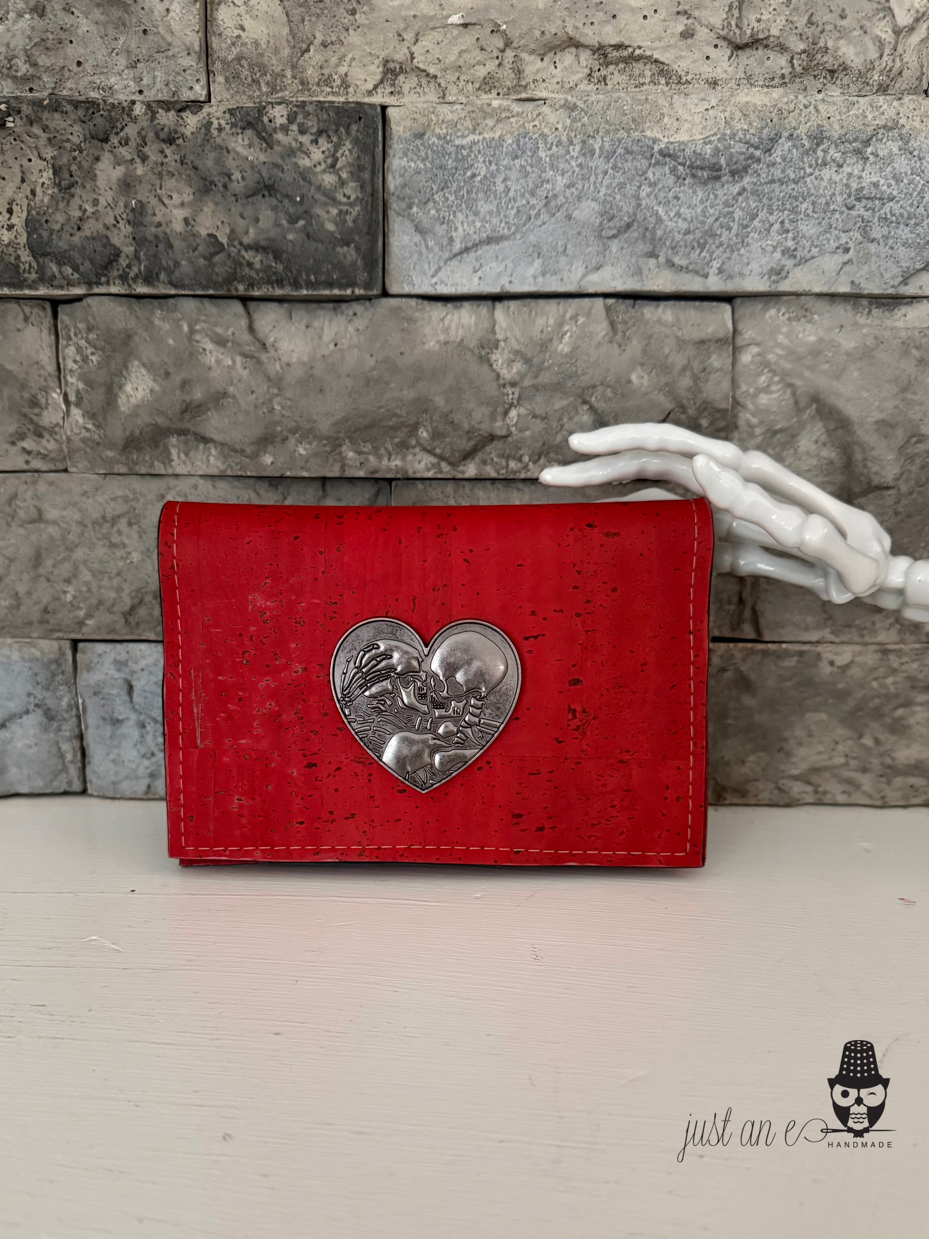 Tomato Red Discovery Cork Wallet with Skeleton Front Embellishment