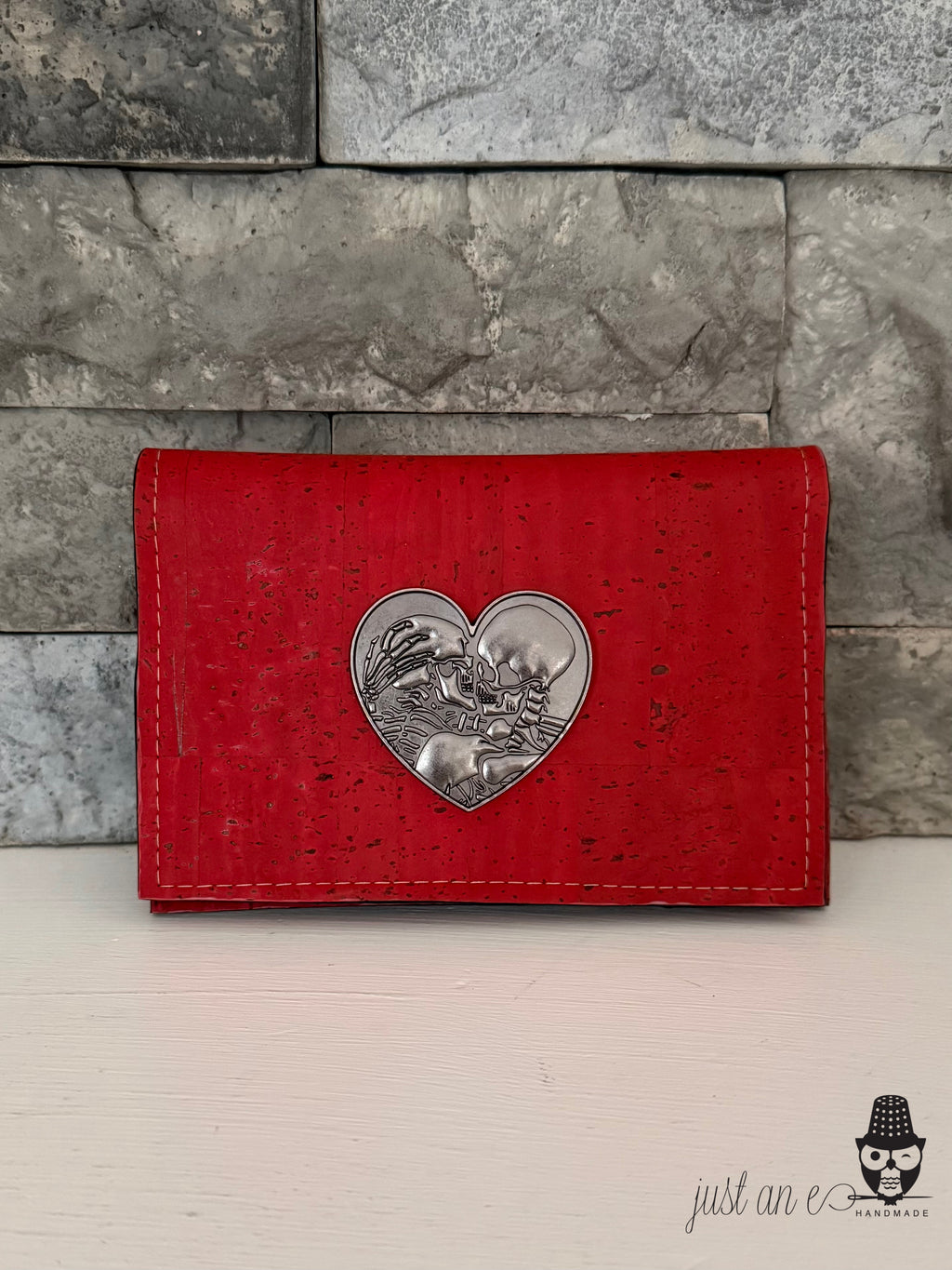 Tomato Red Discovery Cork Wallet with Skeleton Front Embellishment