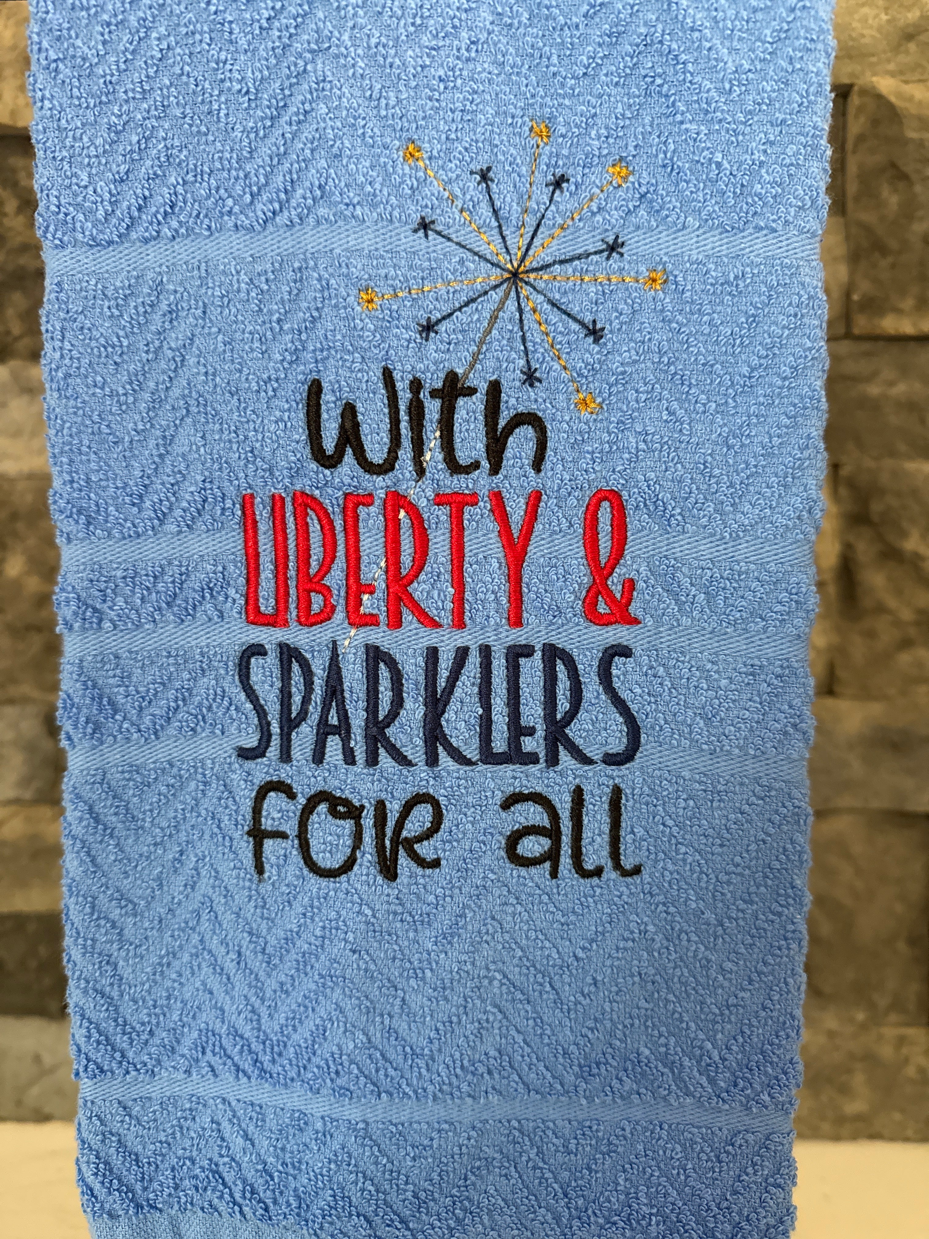 With Liberty and Sparklers for All Embroidered Towel