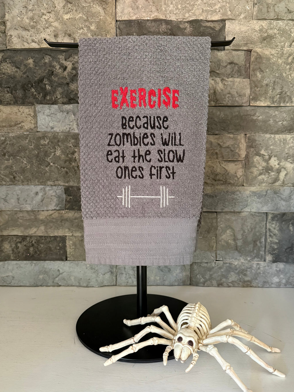 Exercise Because Zombies Embroidered Towel