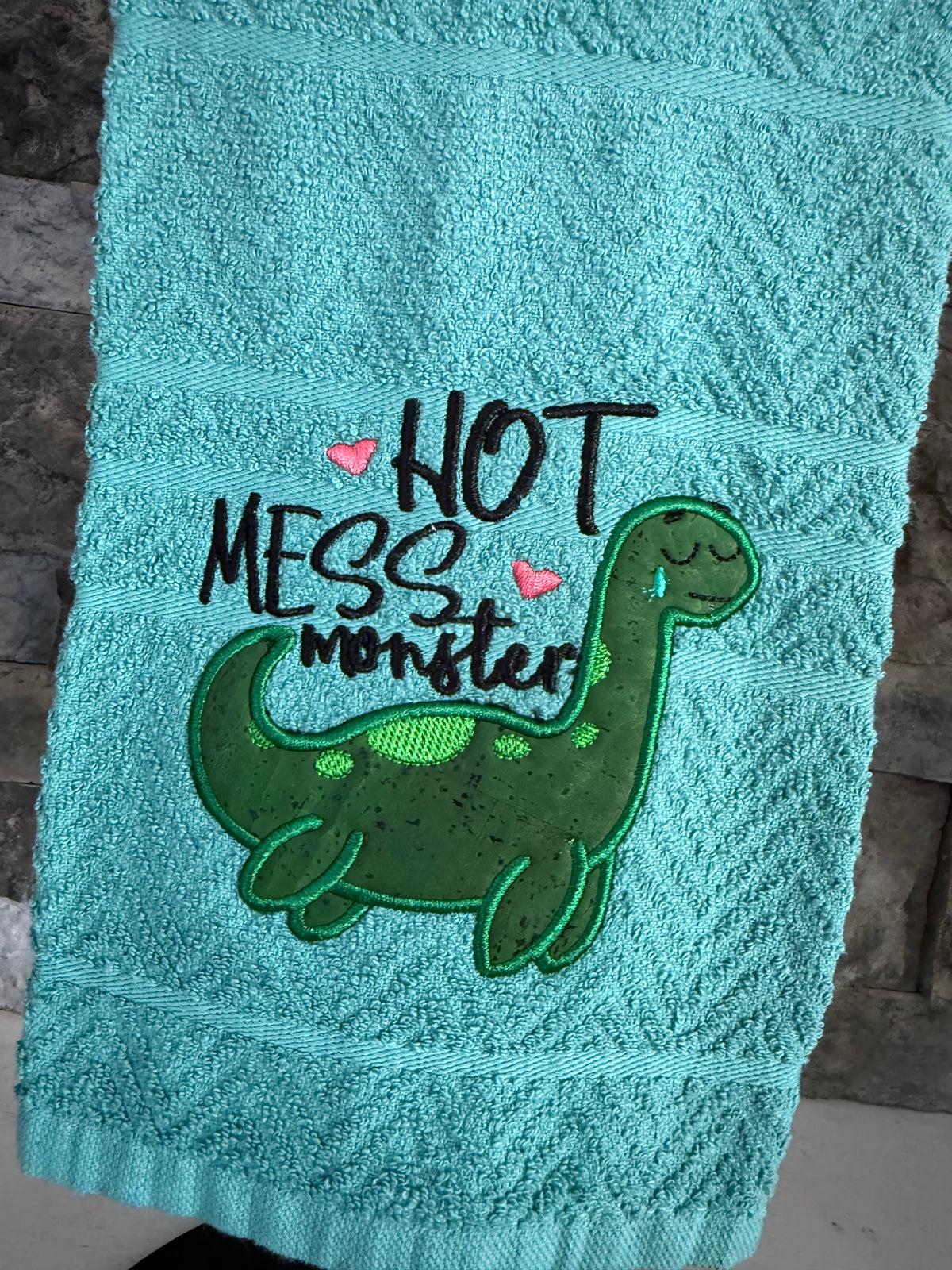 Hot Mess Monster- Embroidered Towel