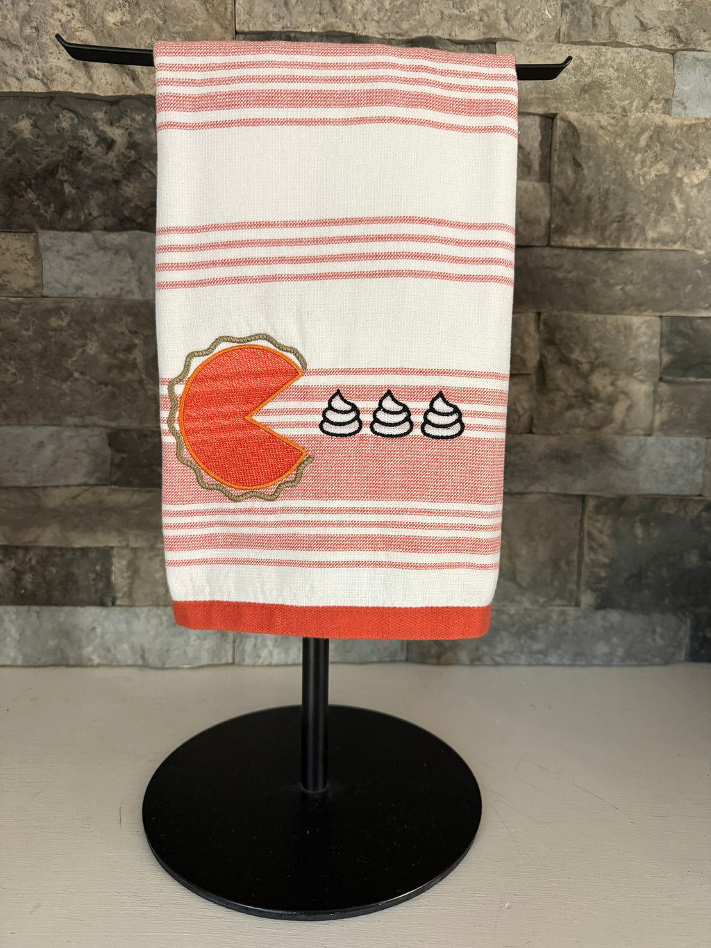 Pac Pie Thanksgiving Pumpkin Pie and Whipped Cream Embroidered Towel