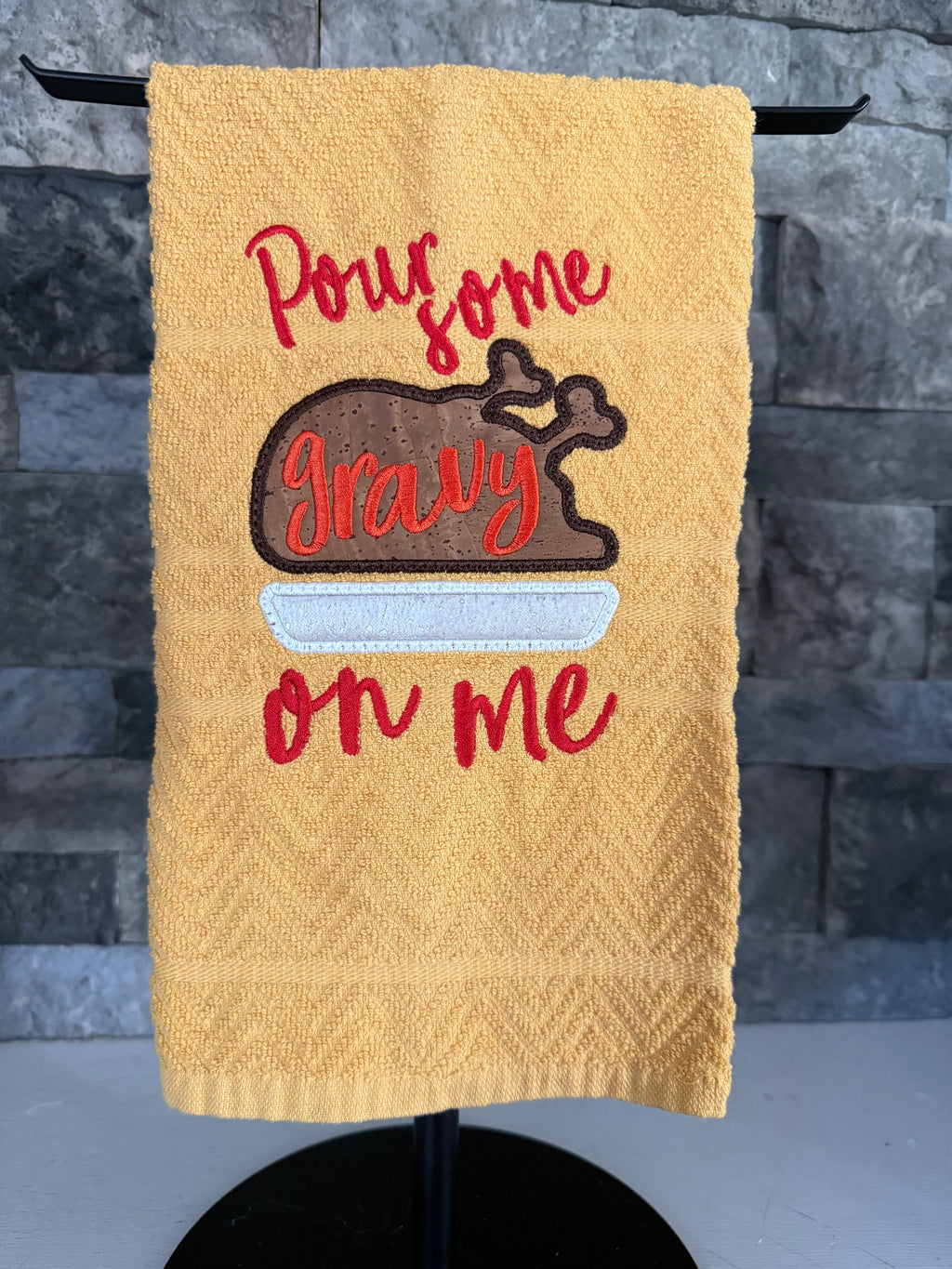 Pour Some Gravy on Me Embroidered Towel - Holiday Family Towel