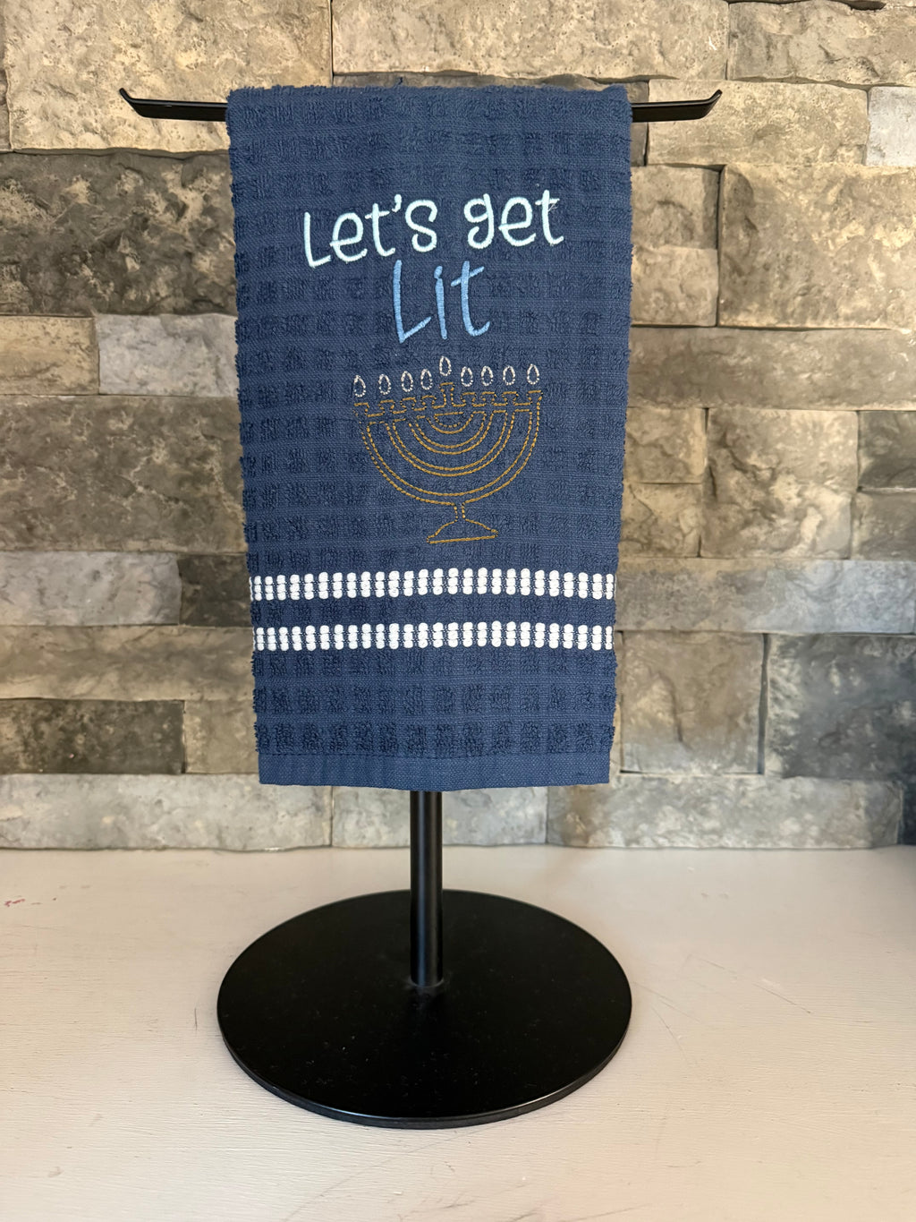 Let's Get Lit Menorah Embroidered Towel