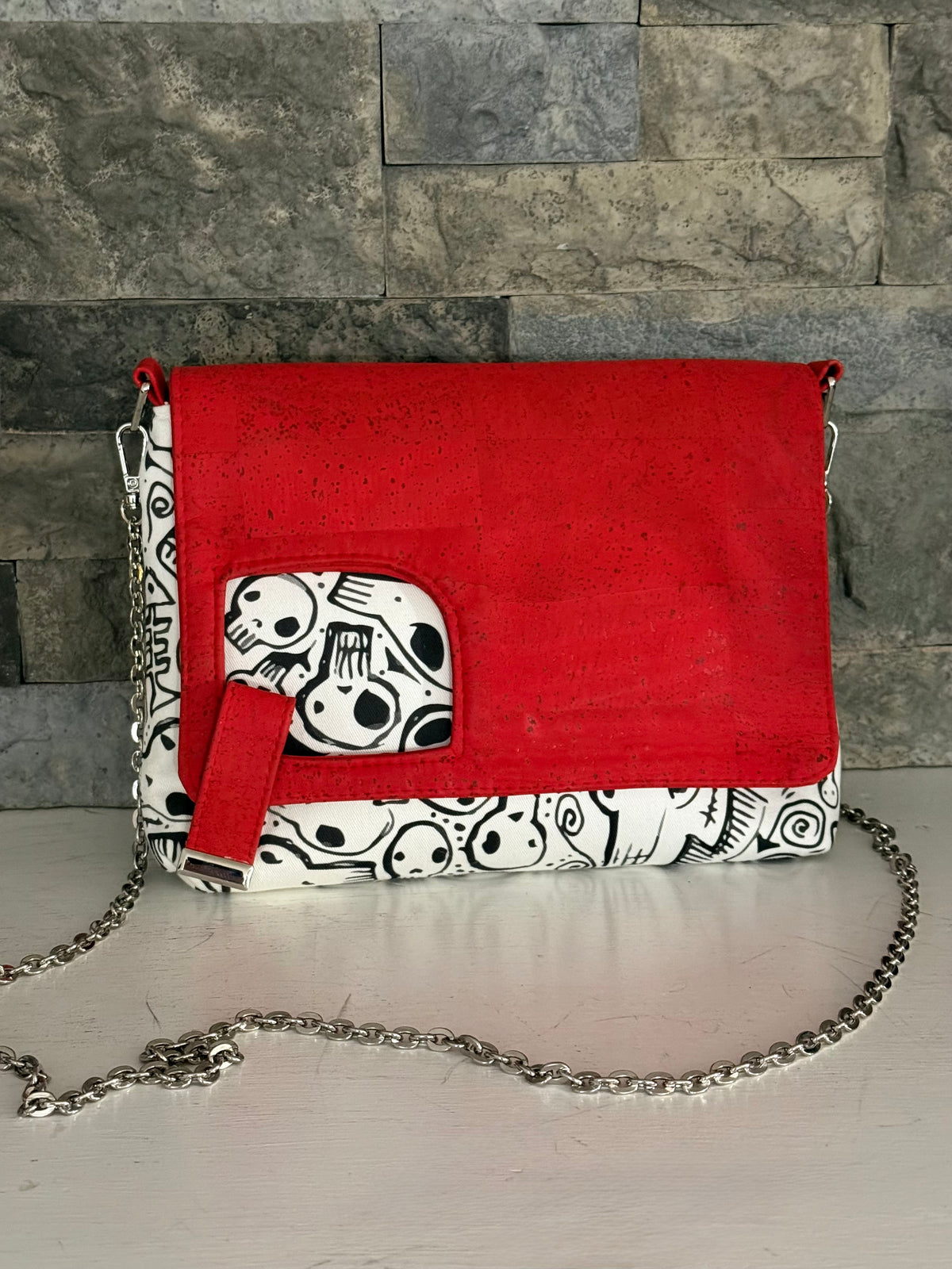 The Rots Skull Print Bag - Cork and Cotton Shoulder Bag