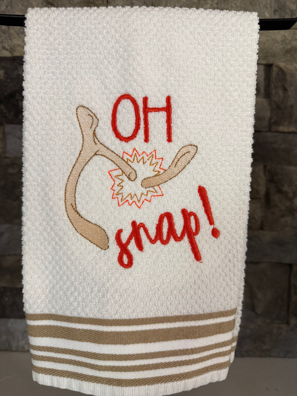 Oh Snap! Wishbone Thanksgiving Embroidered Towel - Holiday Family Towel