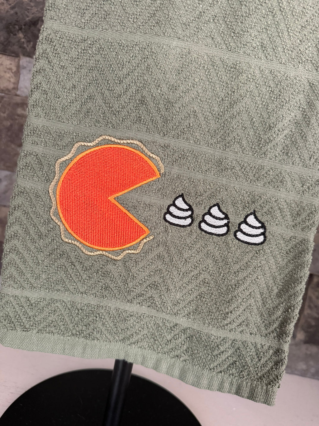 Pac Pie Thanksgiving Pumpkin Pie and Whipped Cream Embroidered Towel