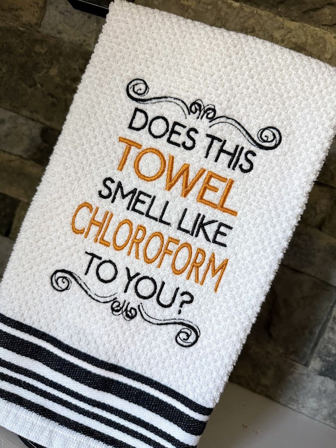 Does This Towel Smell Like Chloroform to You? Embroidered Hand Towel