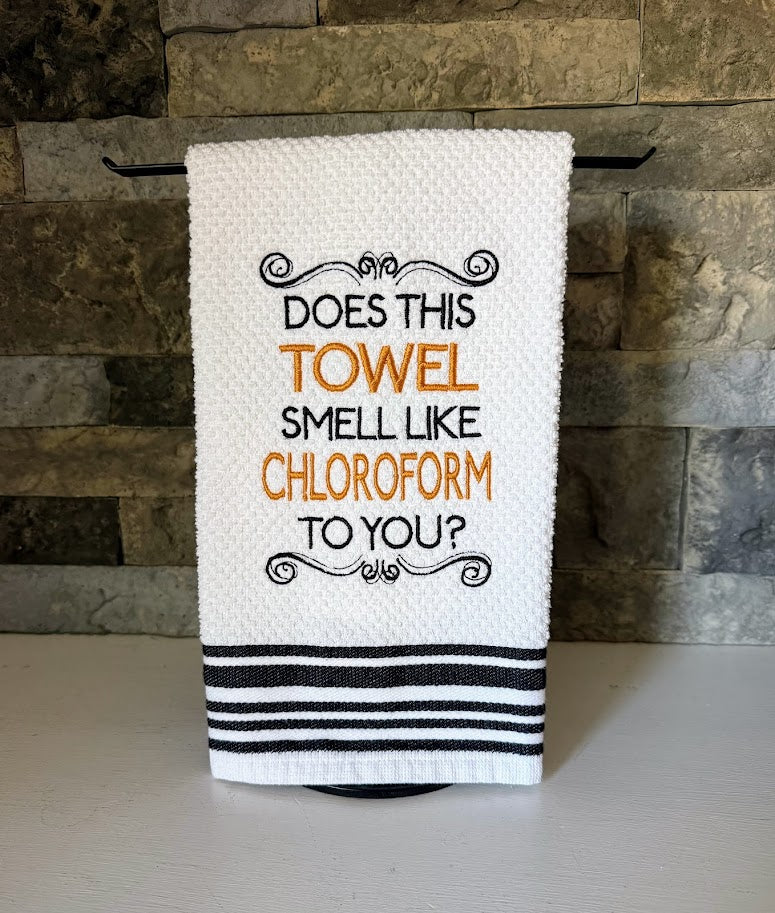 Does This Towel Smell Like Chloroform to You? Embroidered Hand Towel