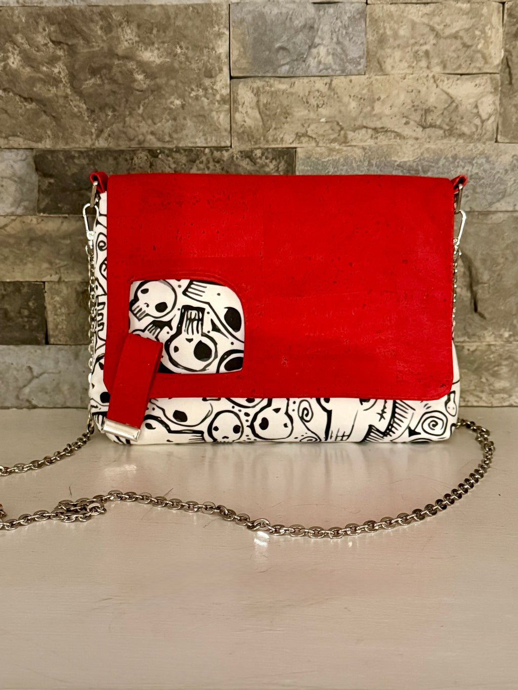The Rots Skull Print Bag - Cork and Cotton Shoulder Bag