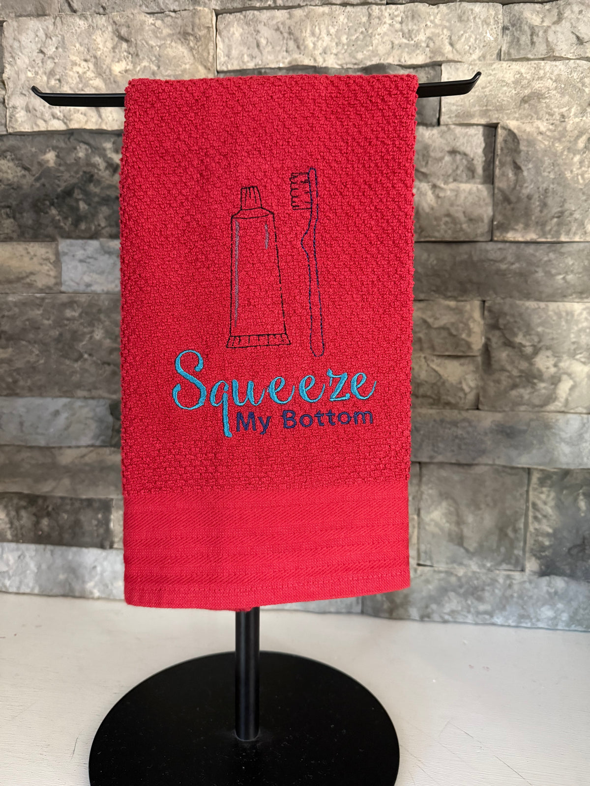 Squeeze My Bottom - Funny Toothpaste Embroidered Towel
