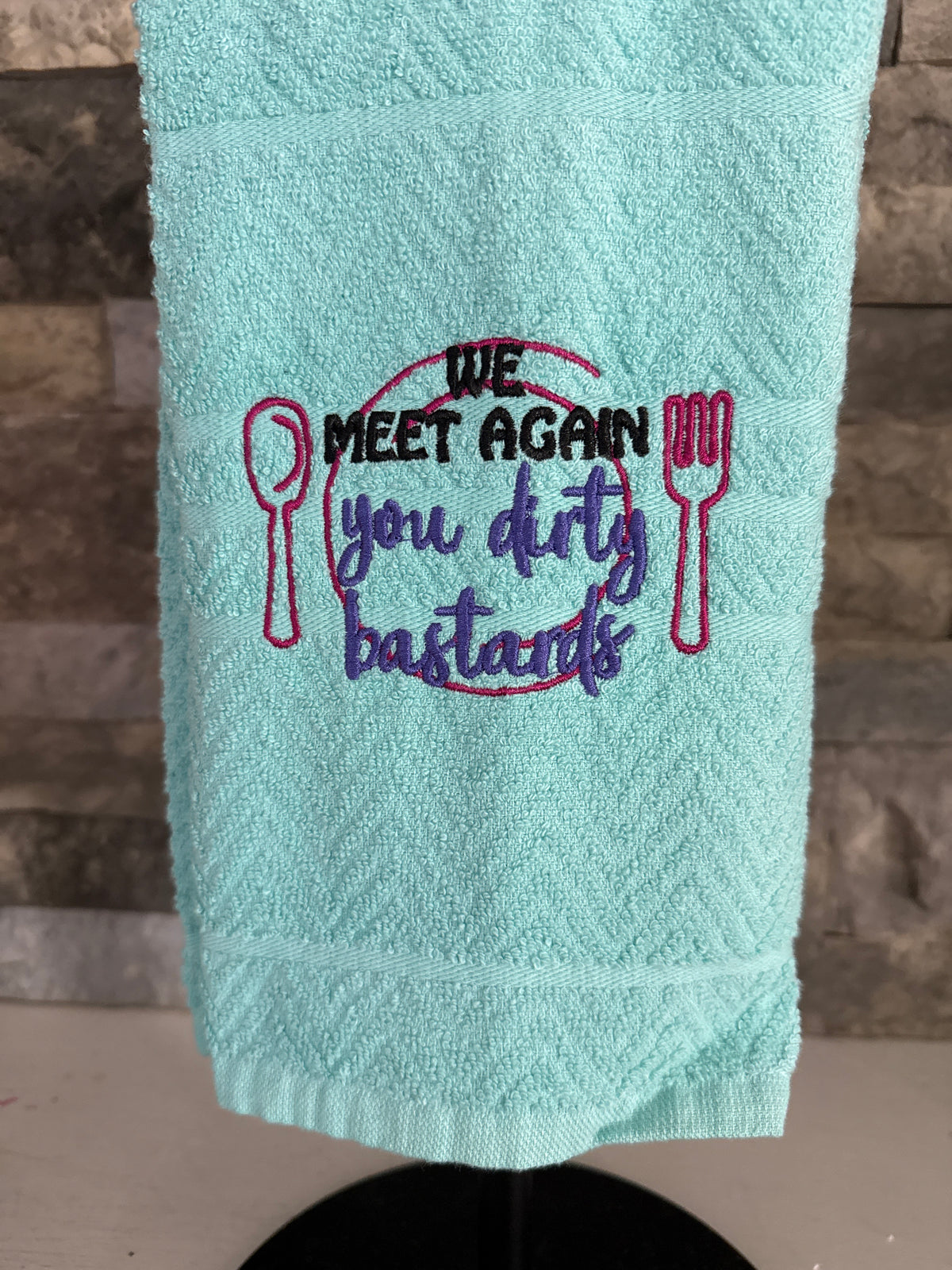 We Meet Again Dish Towel -  Embroidered Towel