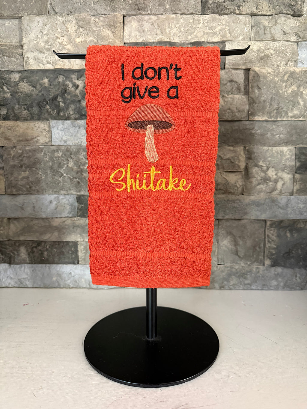 I Don’t Give a Shiitake-  punny Embroidered Towel