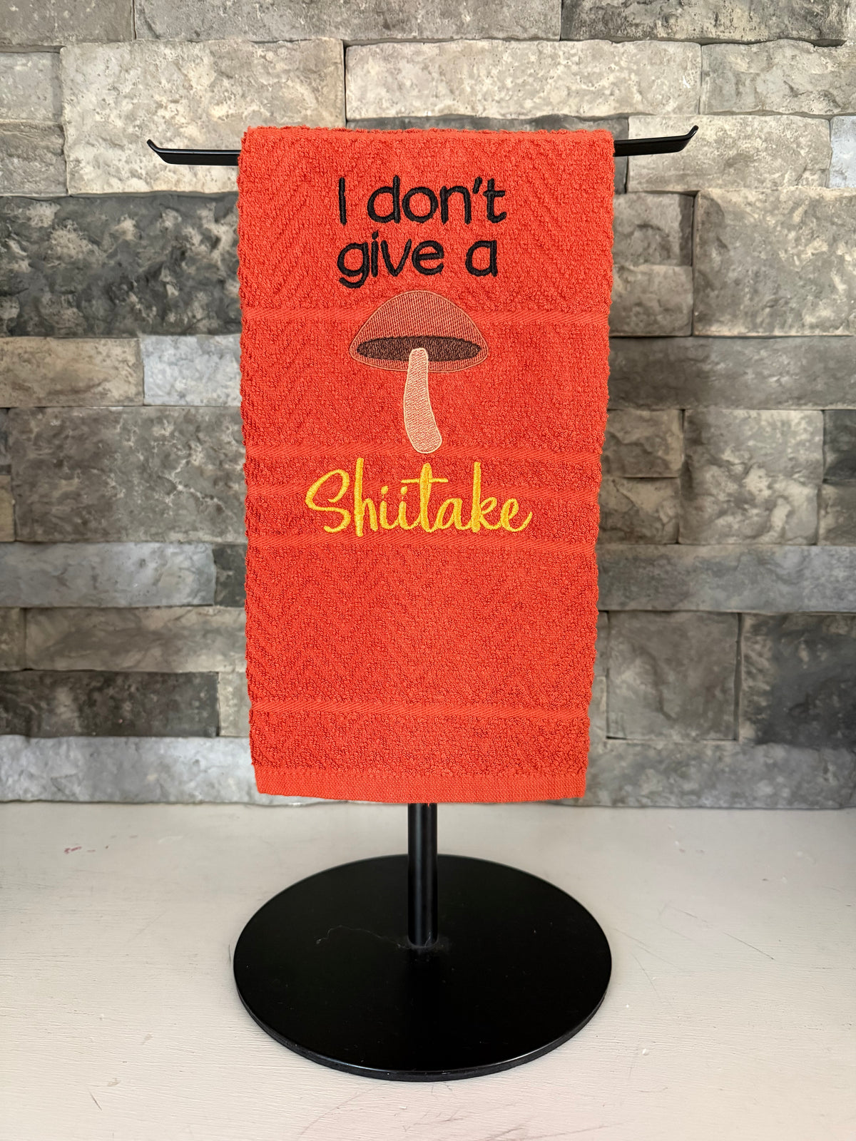 I Don’t Give a Shiitake-  punny Embroidered Towel