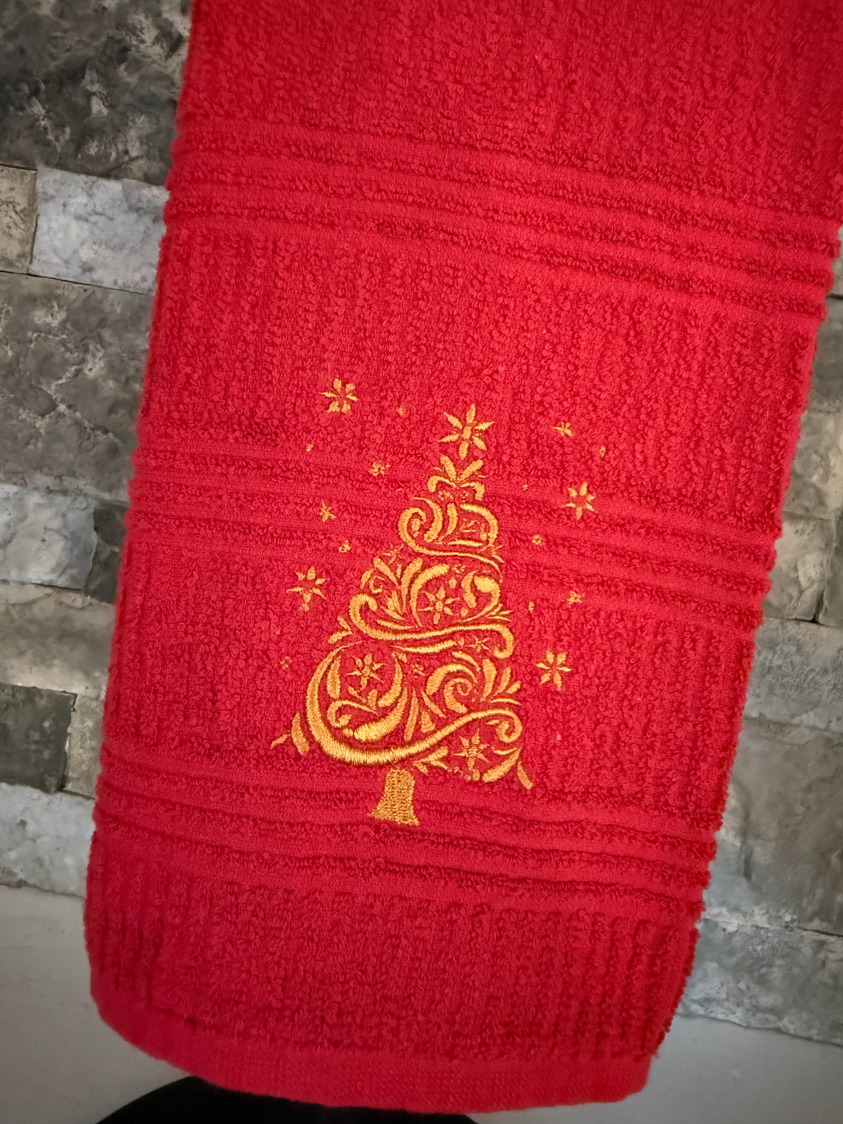 Elegant Christmas Tree Embroidered Towel
