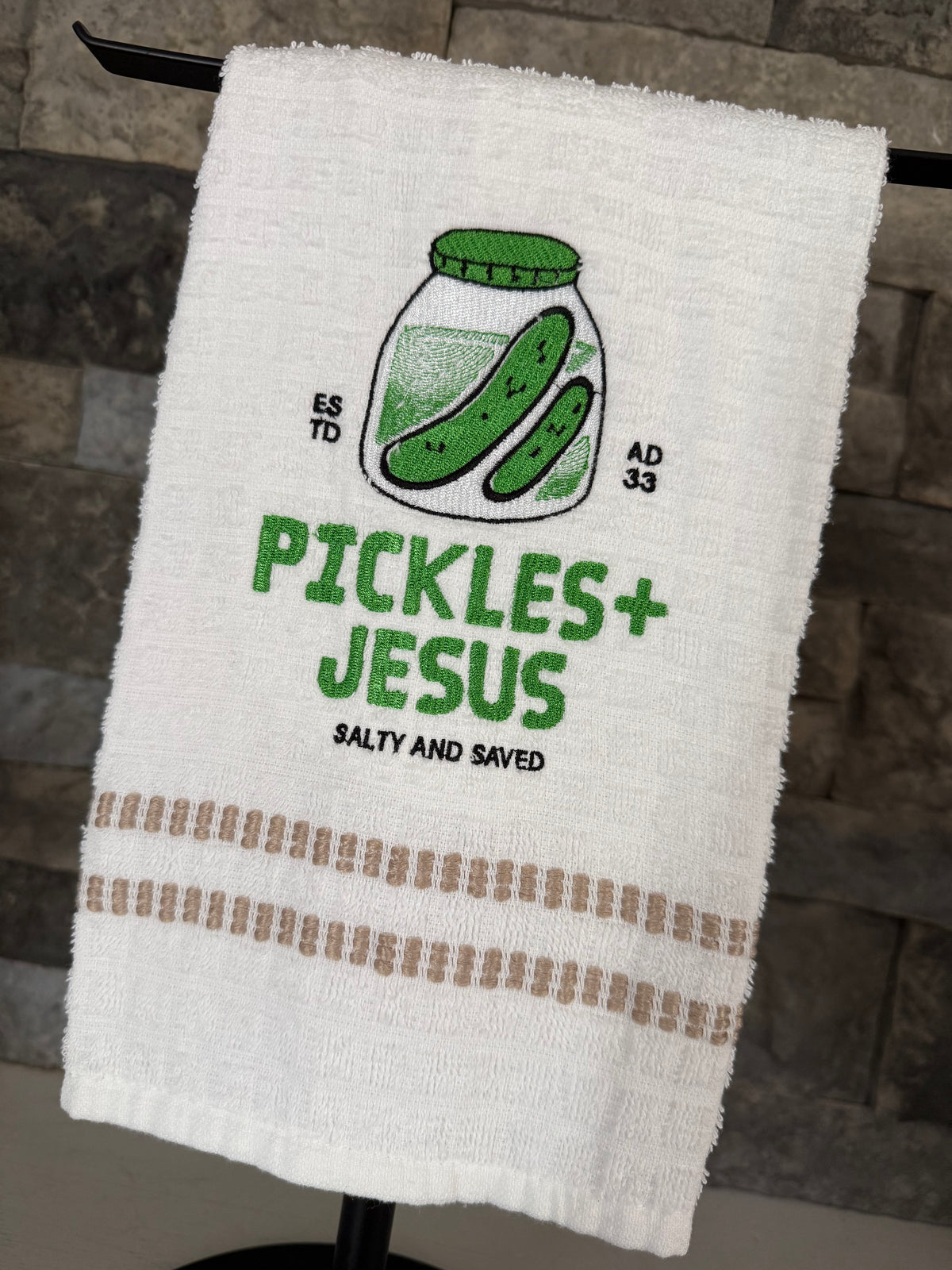 Pickles and Jesus: Salty and Saved - Embroidered Towel