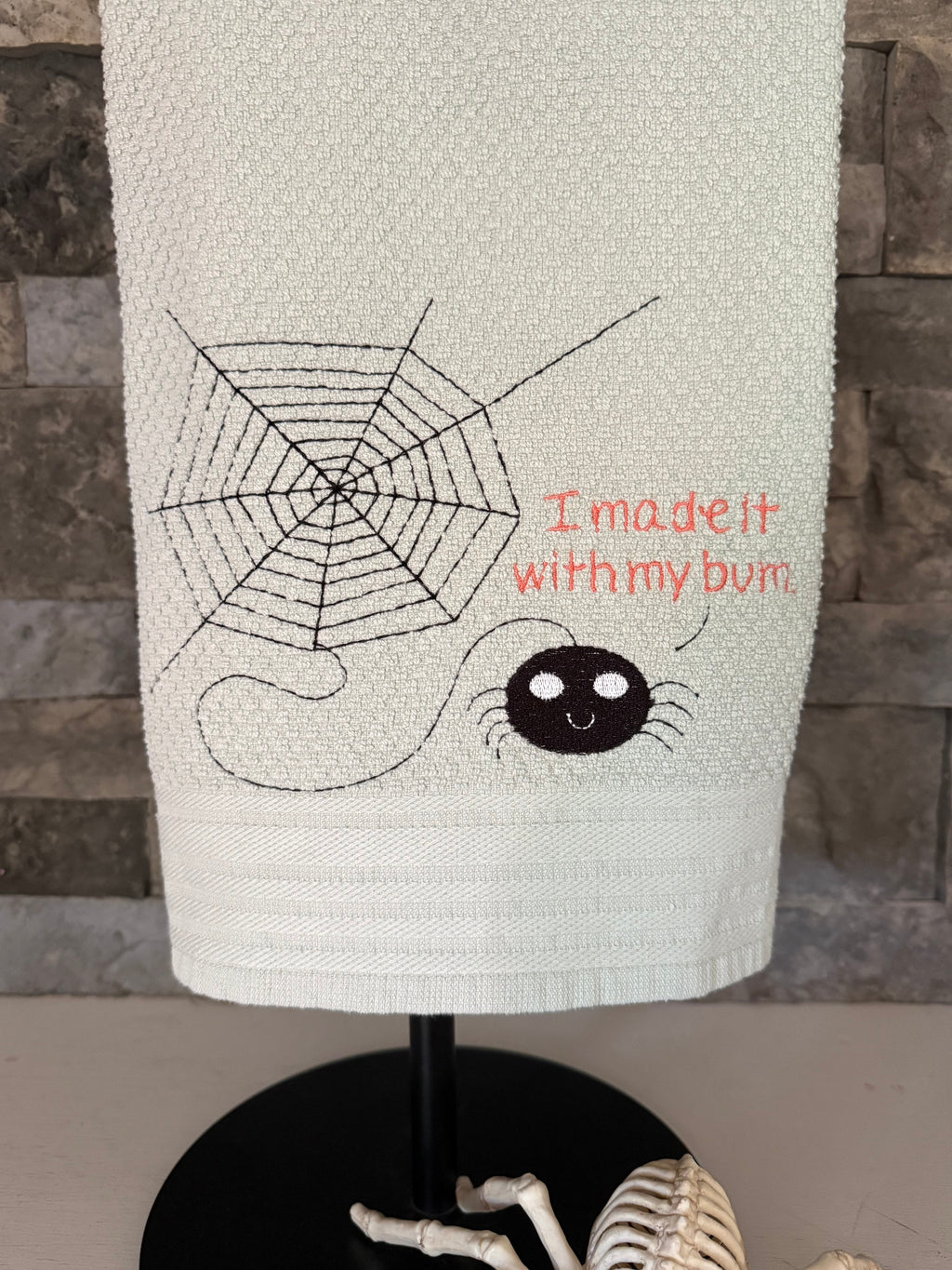 I Made It with my Bum Spiderweb Embroidered Towel