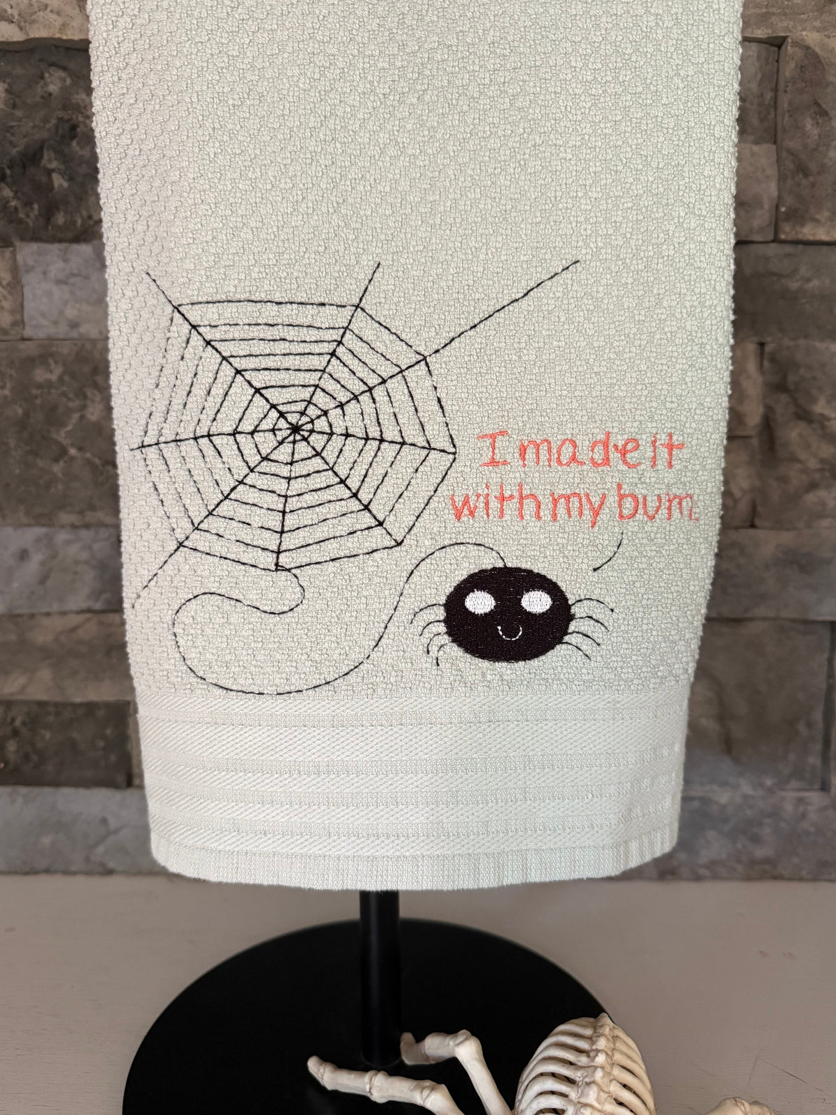 I Made It with my Bum Spiderweb Embroidered Towel